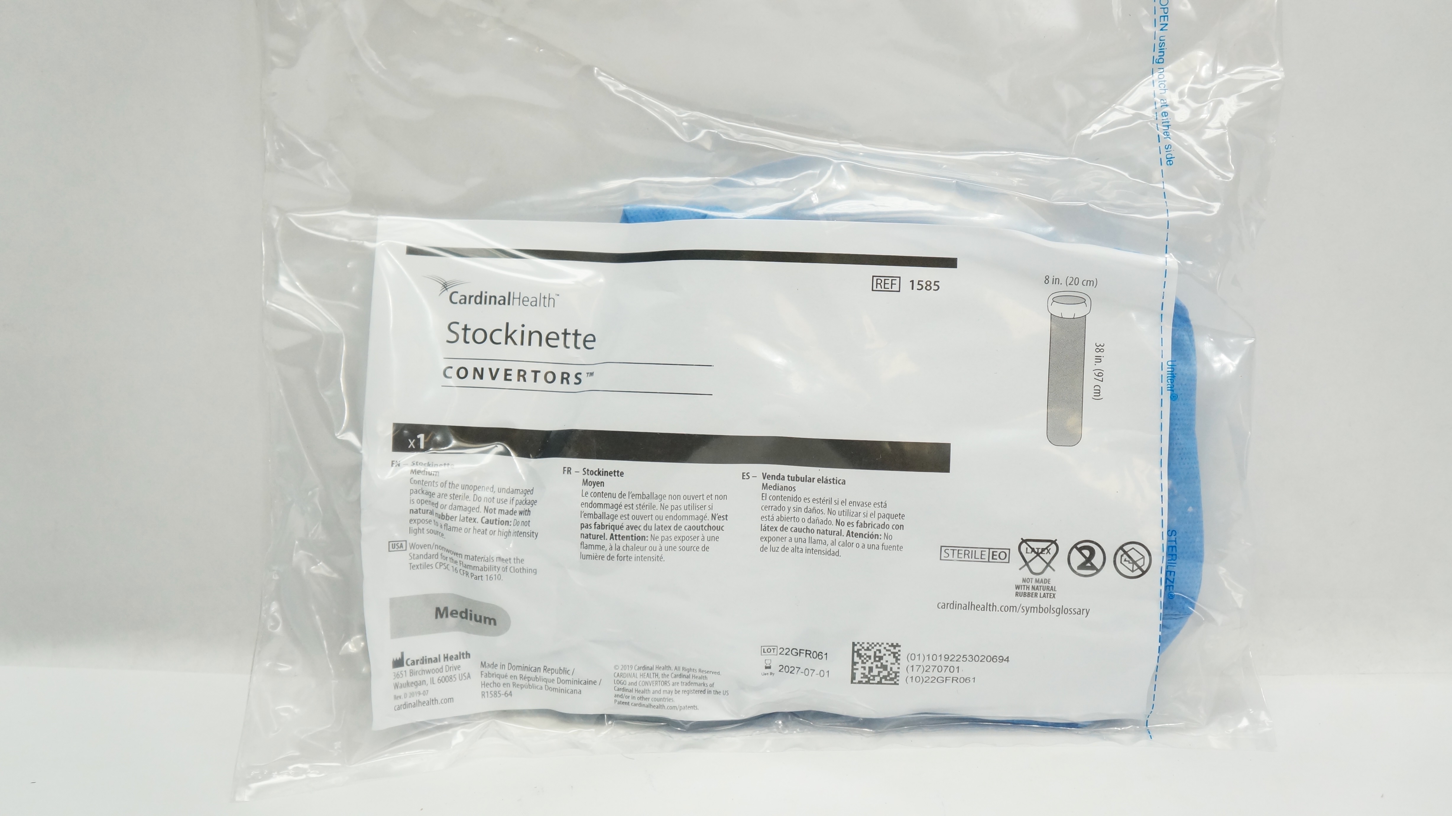 Cardinal Health 1585 Convertors Stockinette, Medium 8inch x 38inch