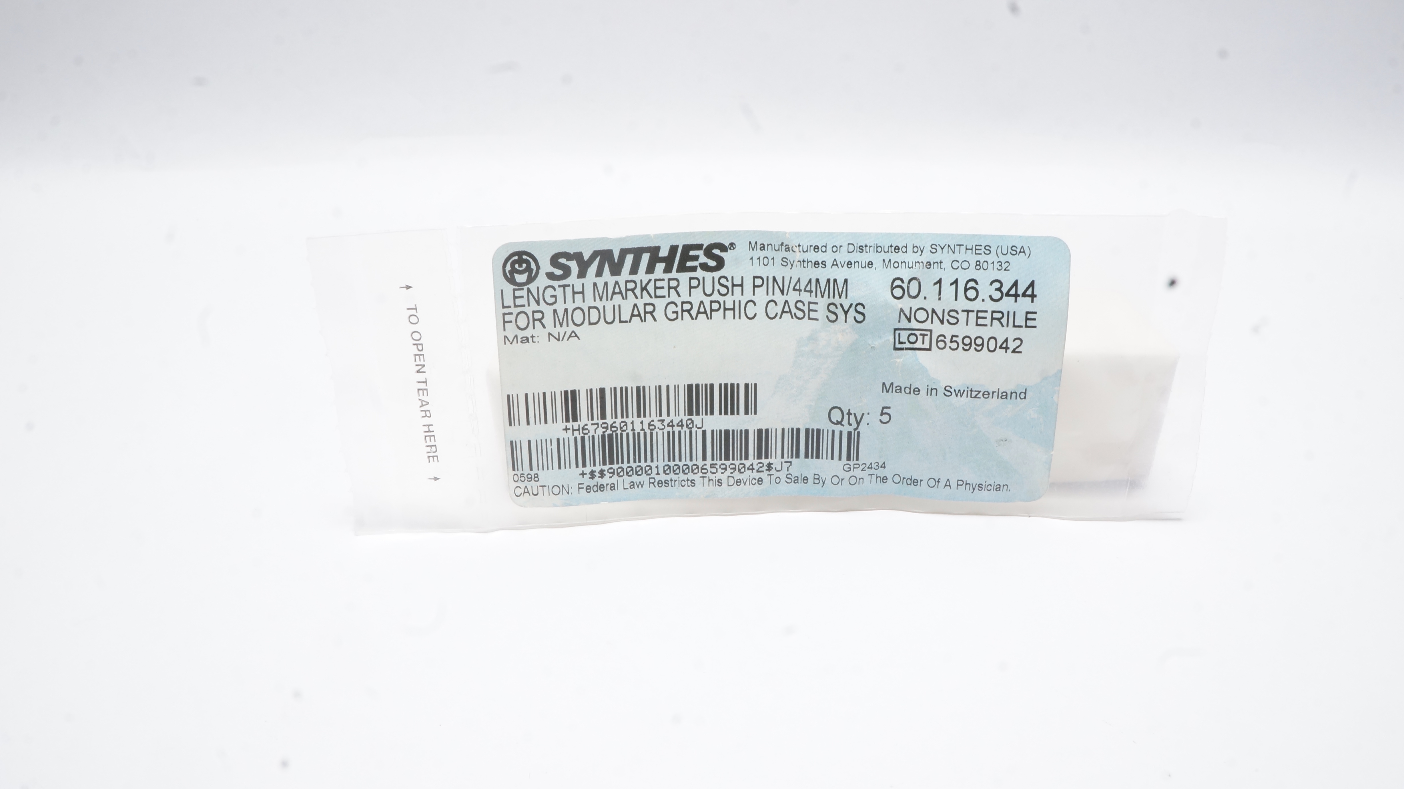 Synthes 60.116.344 Length Marker Push Pin/44mm - Pack of 2