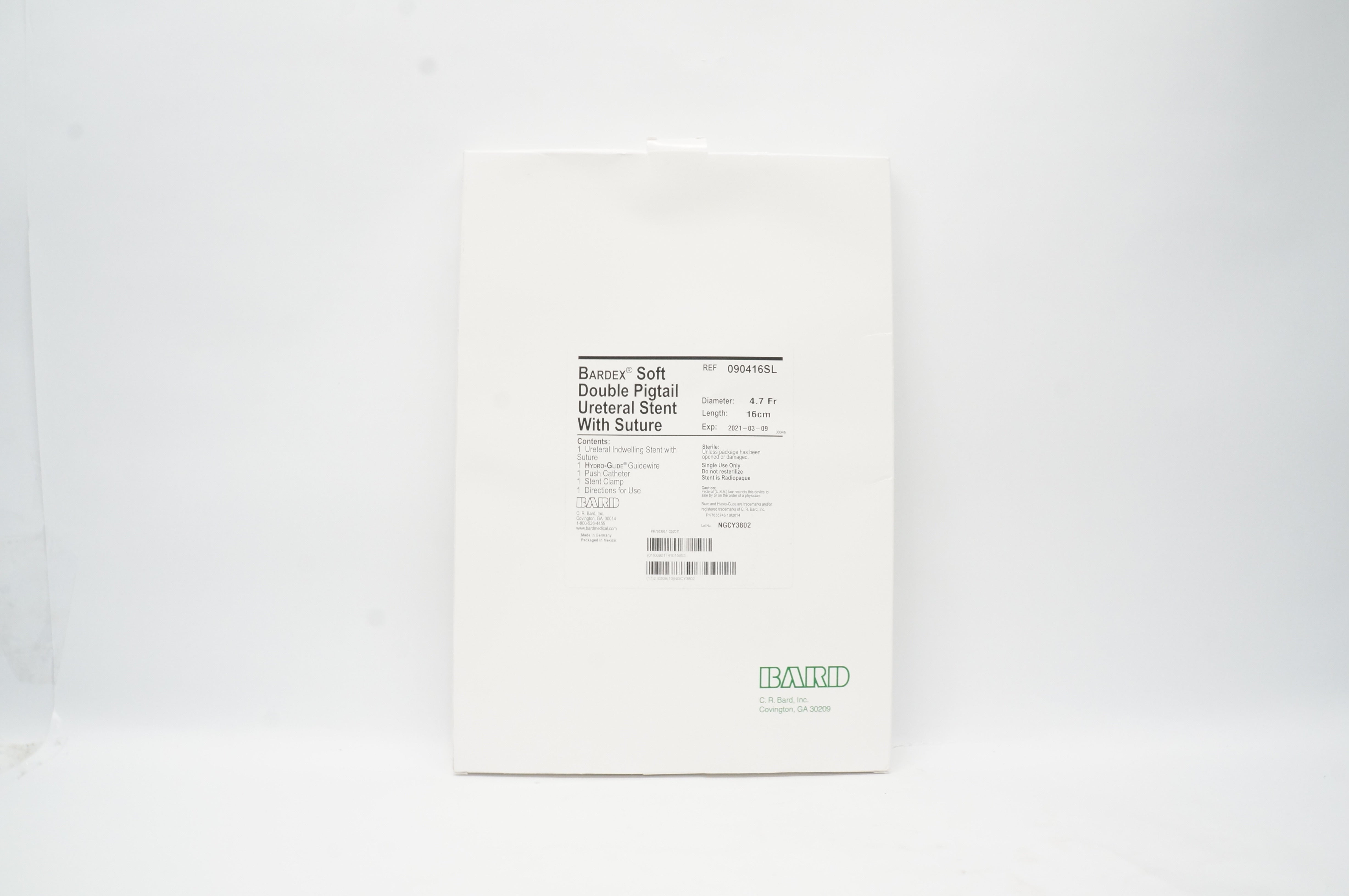 Bardex 090416SL Soft Double Pigtail Ureteral Stnt. with Stre. 4.7Fr x 16cm (x)