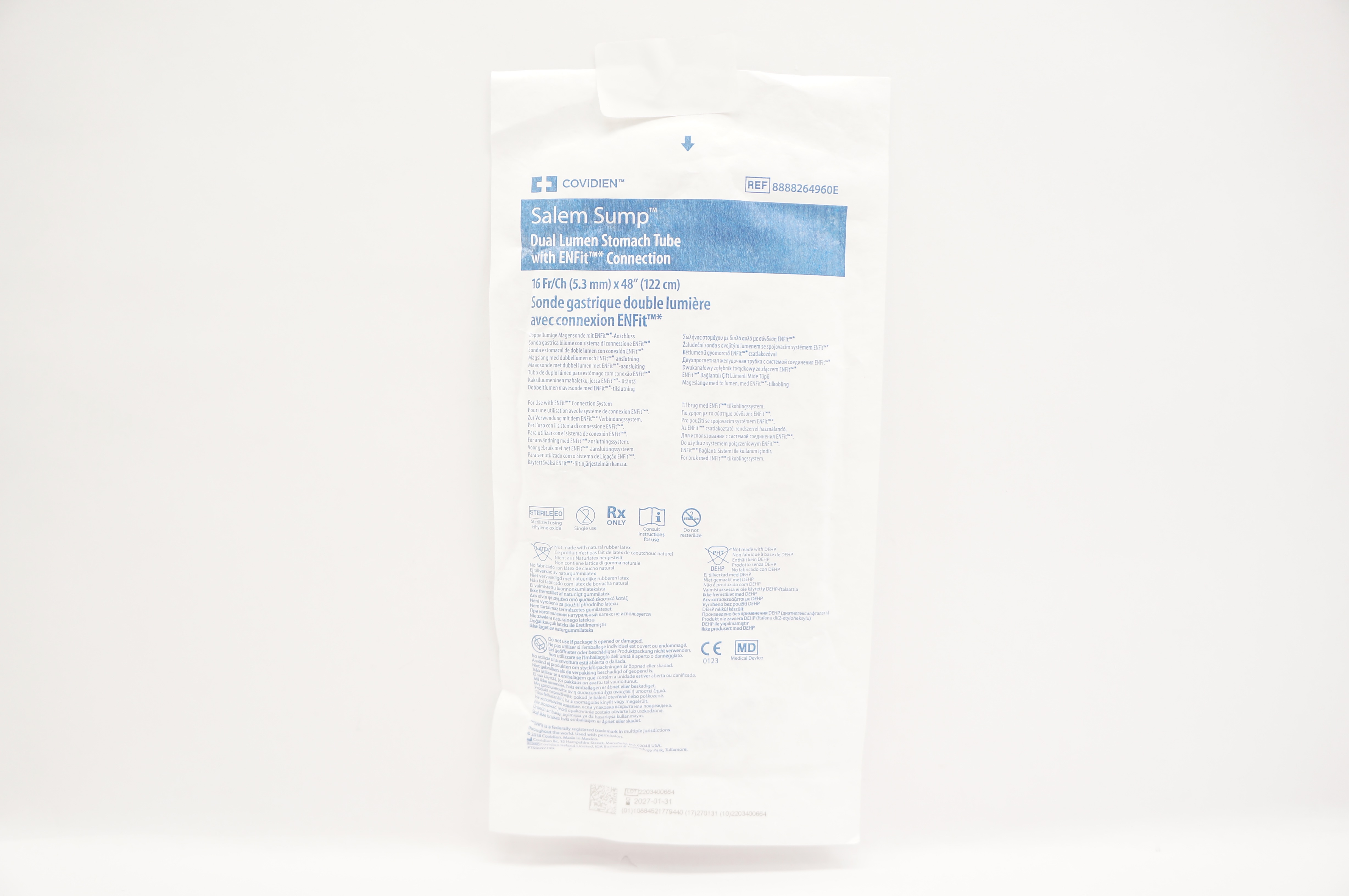 Covidien 8888264960E Salem Sump Dual Lumen Stomach Tube 16Fr/Ch x 48inch