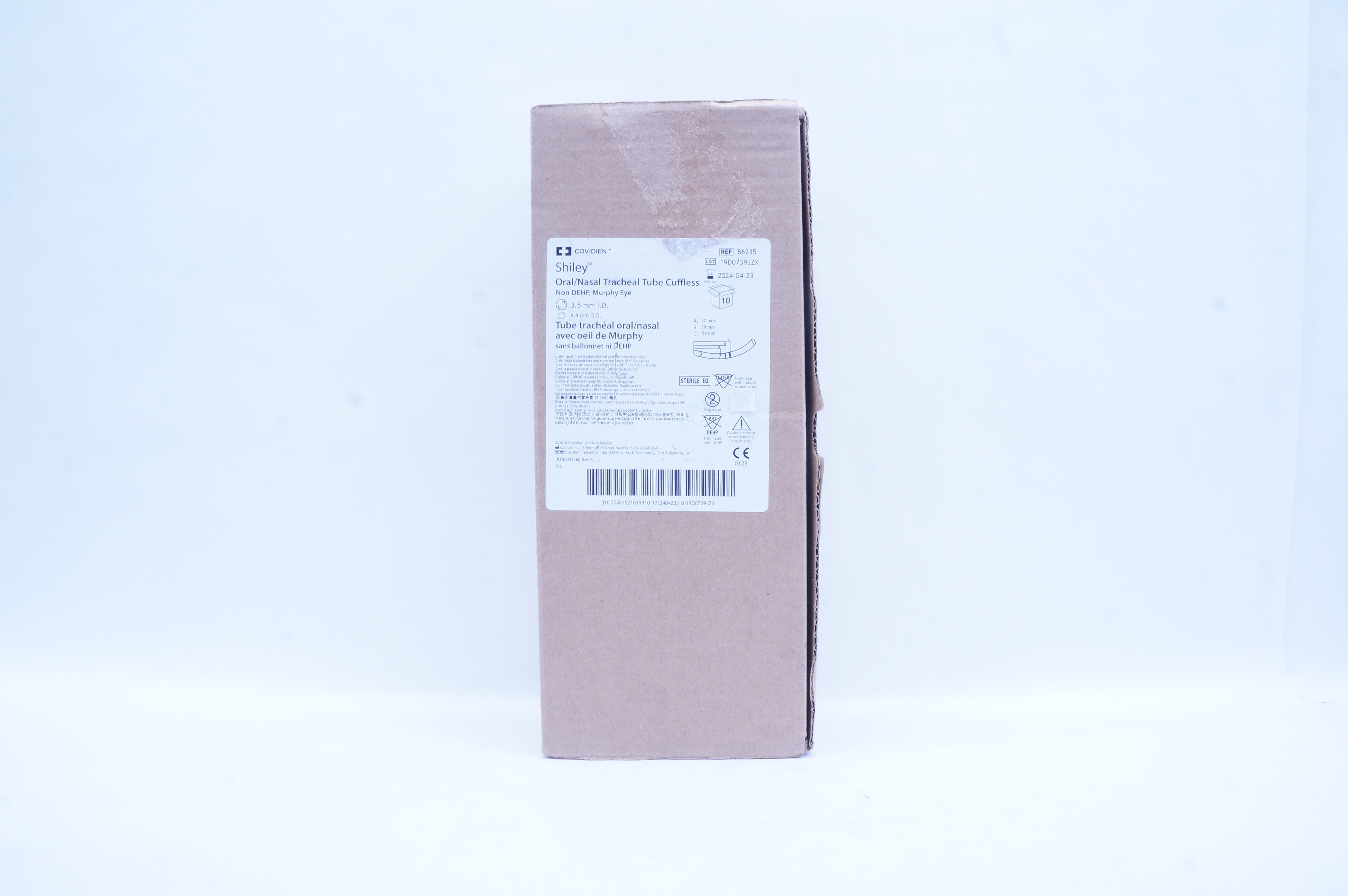 Covidien 86235 Shiley Oral/Nasal Tracheal Tube 3.5mm ID x 4.9mm OD - Box of 10