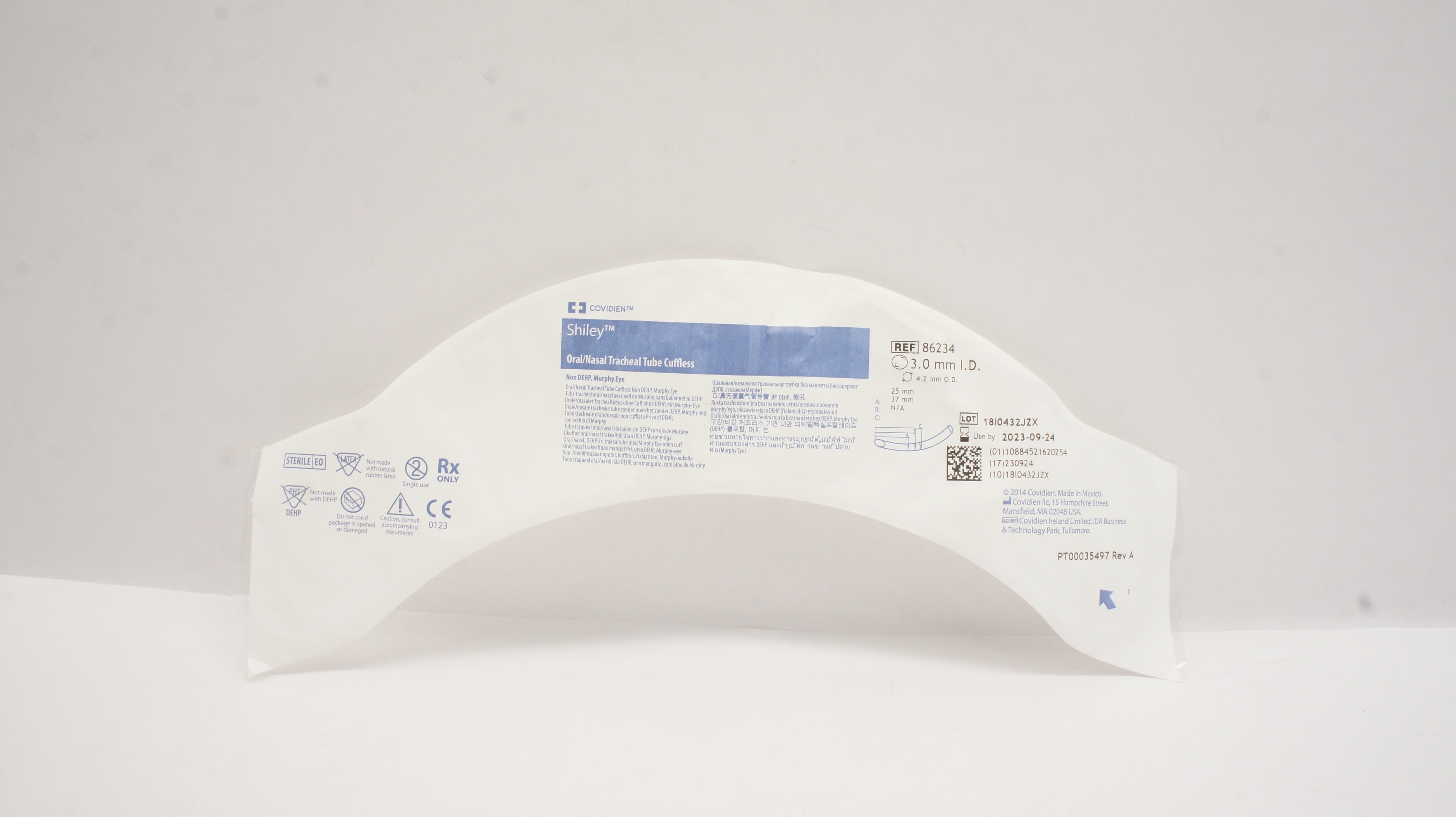 Covidien 86234 Shiley Oral/Nasal Tracheal Tube Cuffless 3.0mm I.D. x 4.2mm O.D.