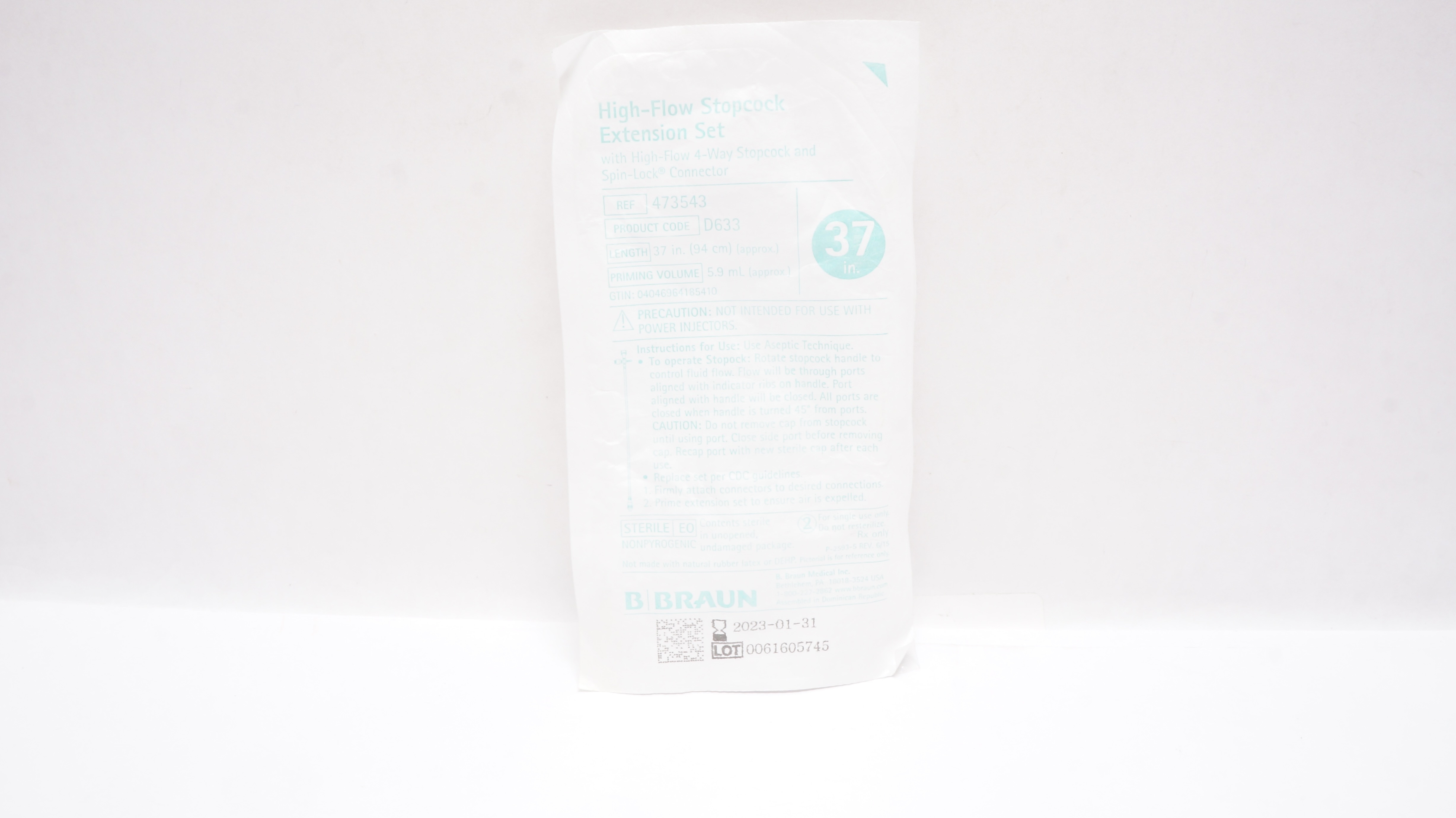 Braun 473543 High-Flow Stopcock Extension Set 37inch x 5.9mL (approx.) (x)