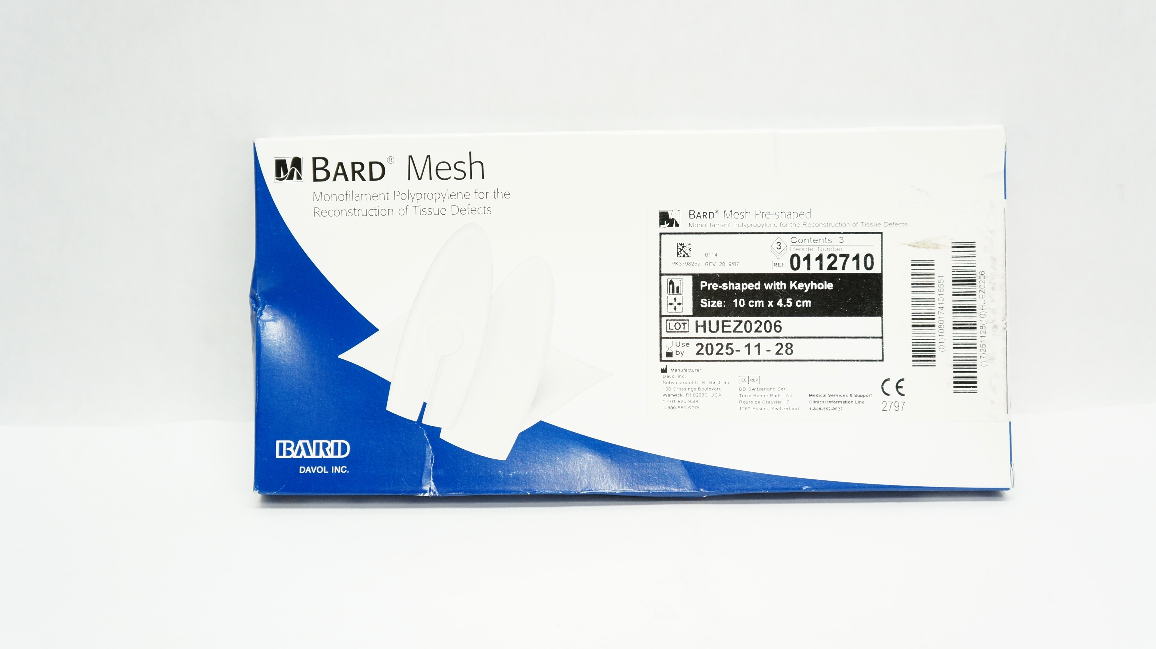 Bard 0112710 Mesh Pre-shaped Monofilament Knitted 10cm x 4.5cm - Box of 3