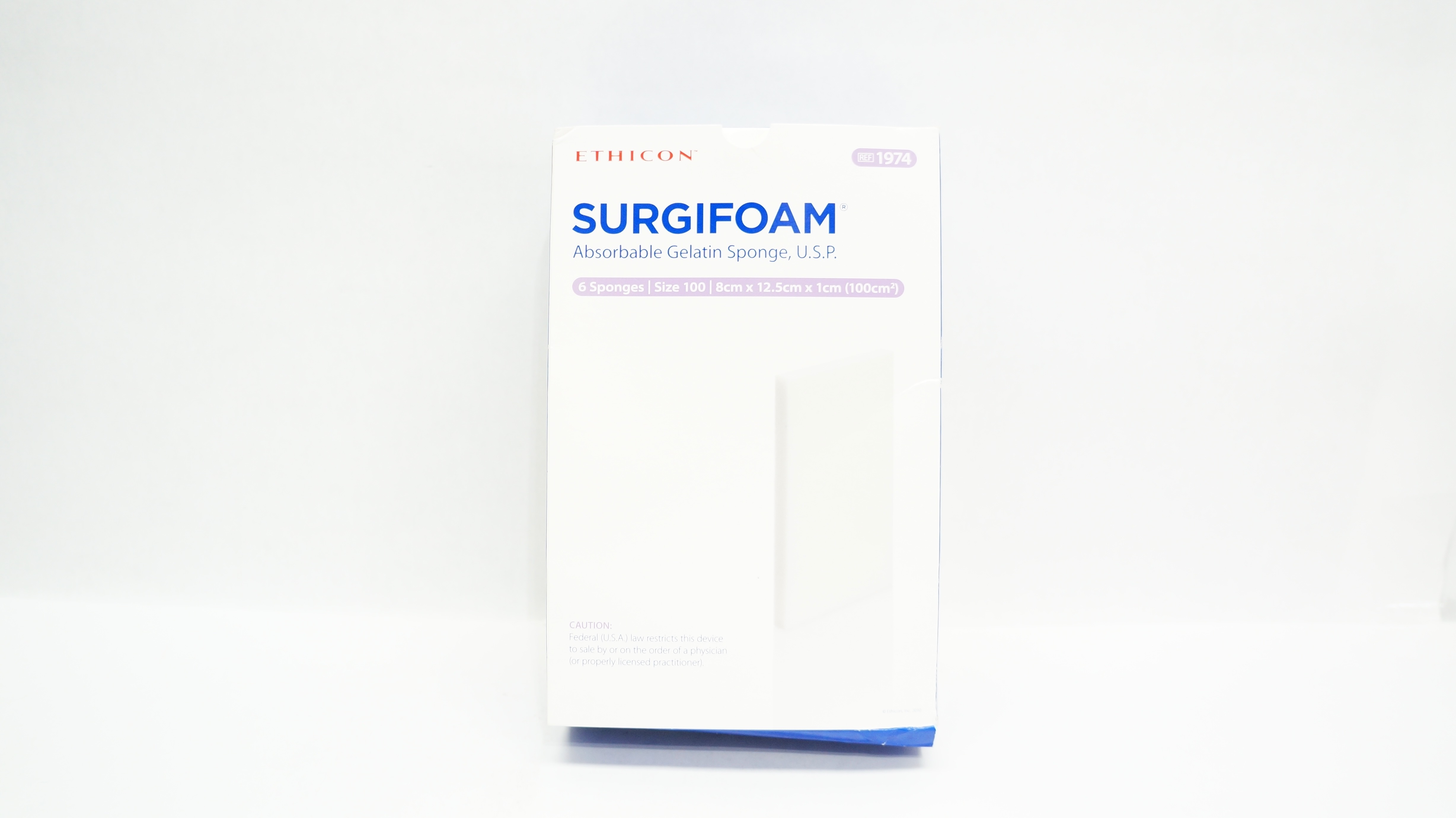 Ethicon 1974 SURGIFOAM Absorbable Gelatin Sponge 100, 8 x 12.5 x 1cm - Box of 6