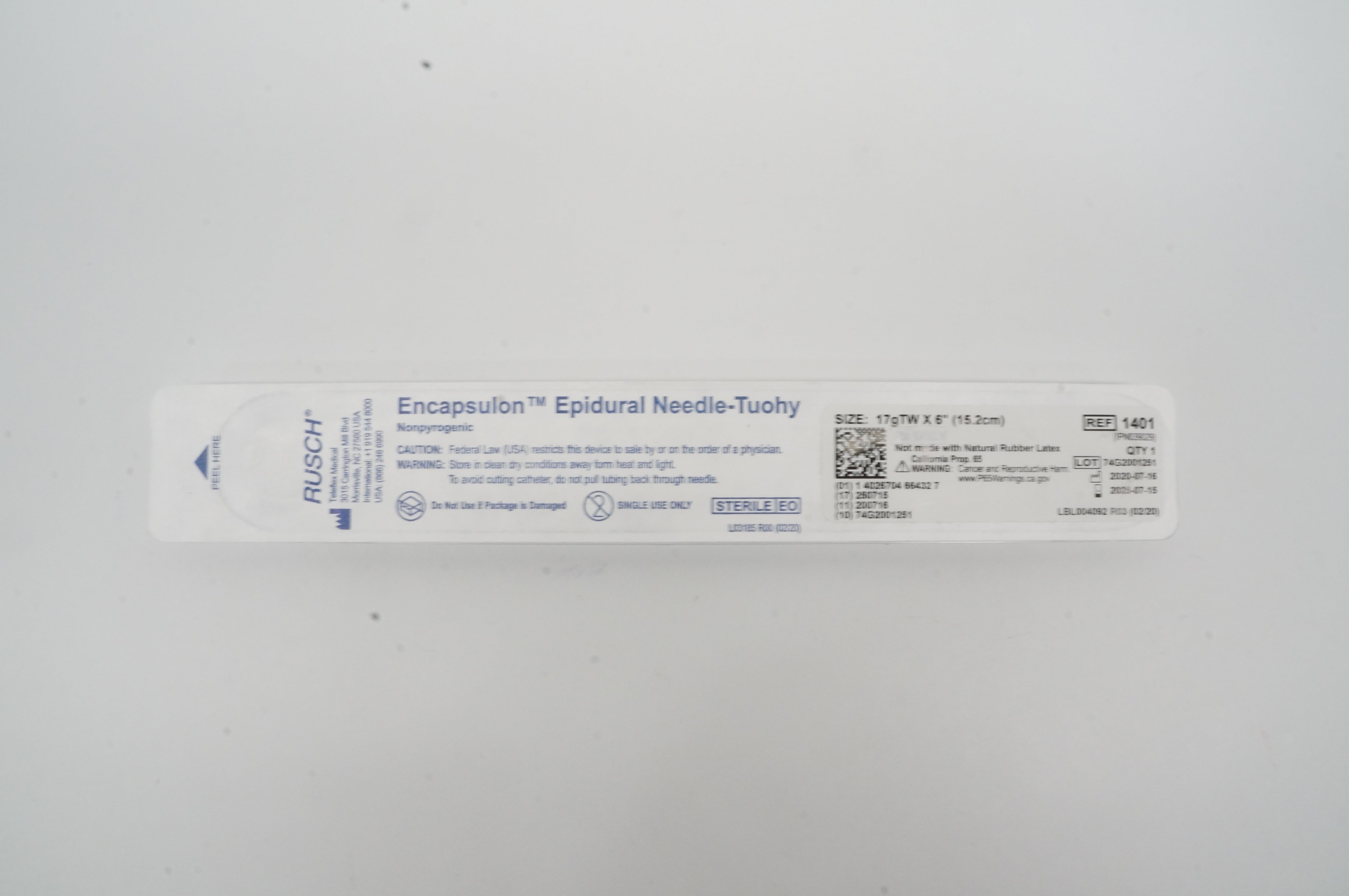 Teleflex 1401 Encapsulon Epidural Ndle - Touhy,17G x 6inch