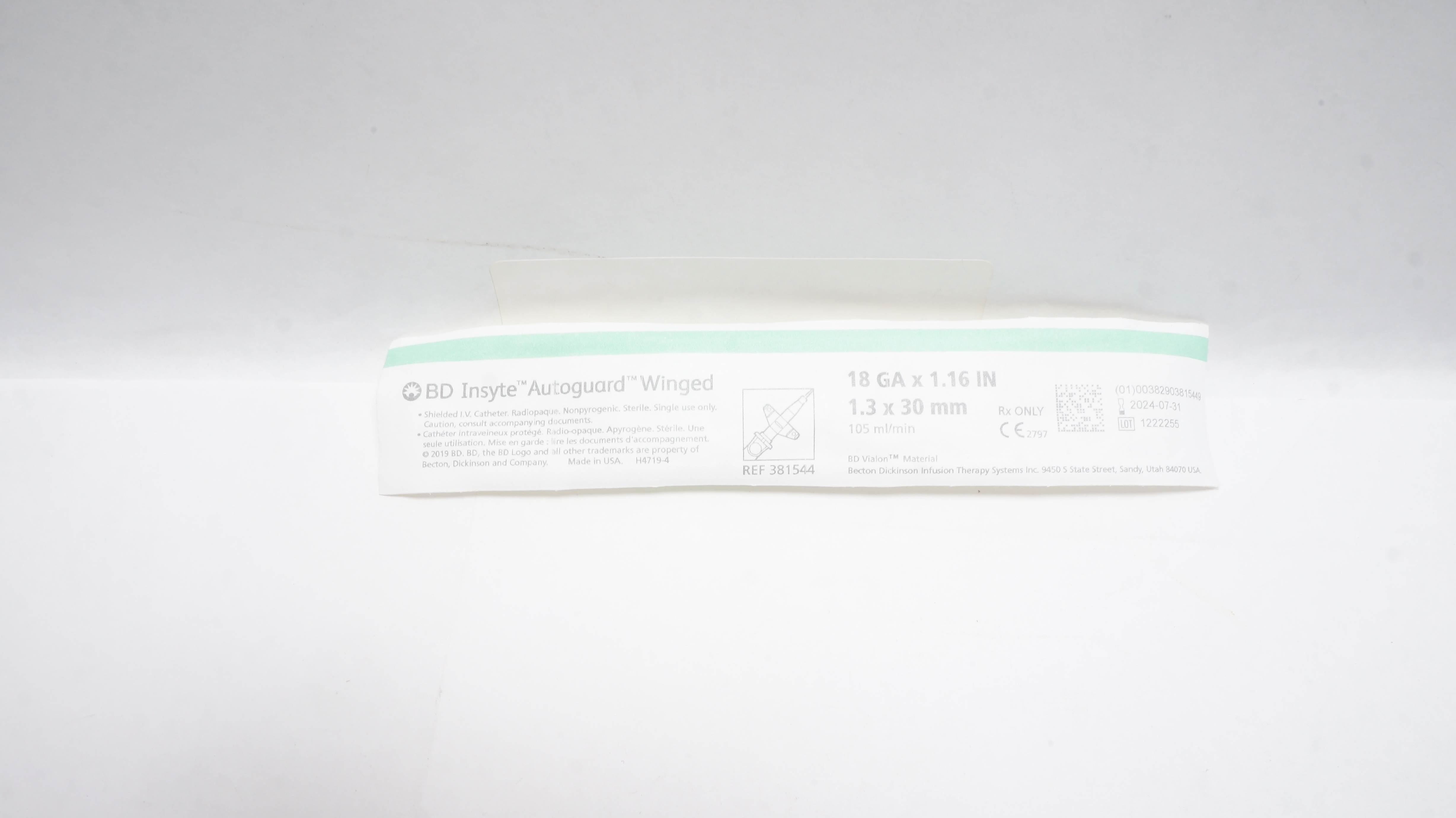 BD 381544 Insyte Autoguard Winged Shield I.V. Cath. 18Ga x 1.16inch 105mL/min(x)