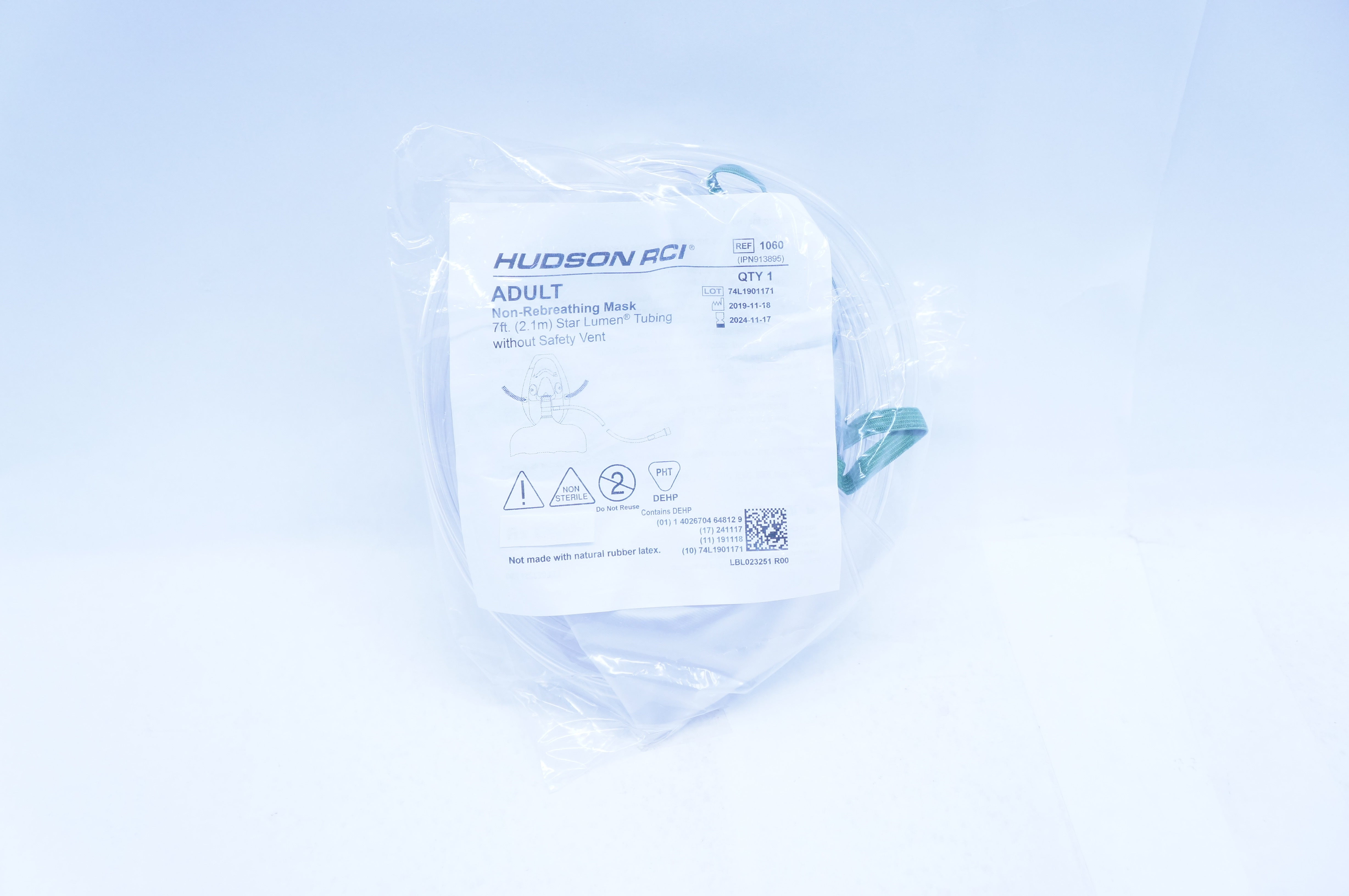 Hudson RCI 1060 Adult Non-Rebreathing Mask 7ft.