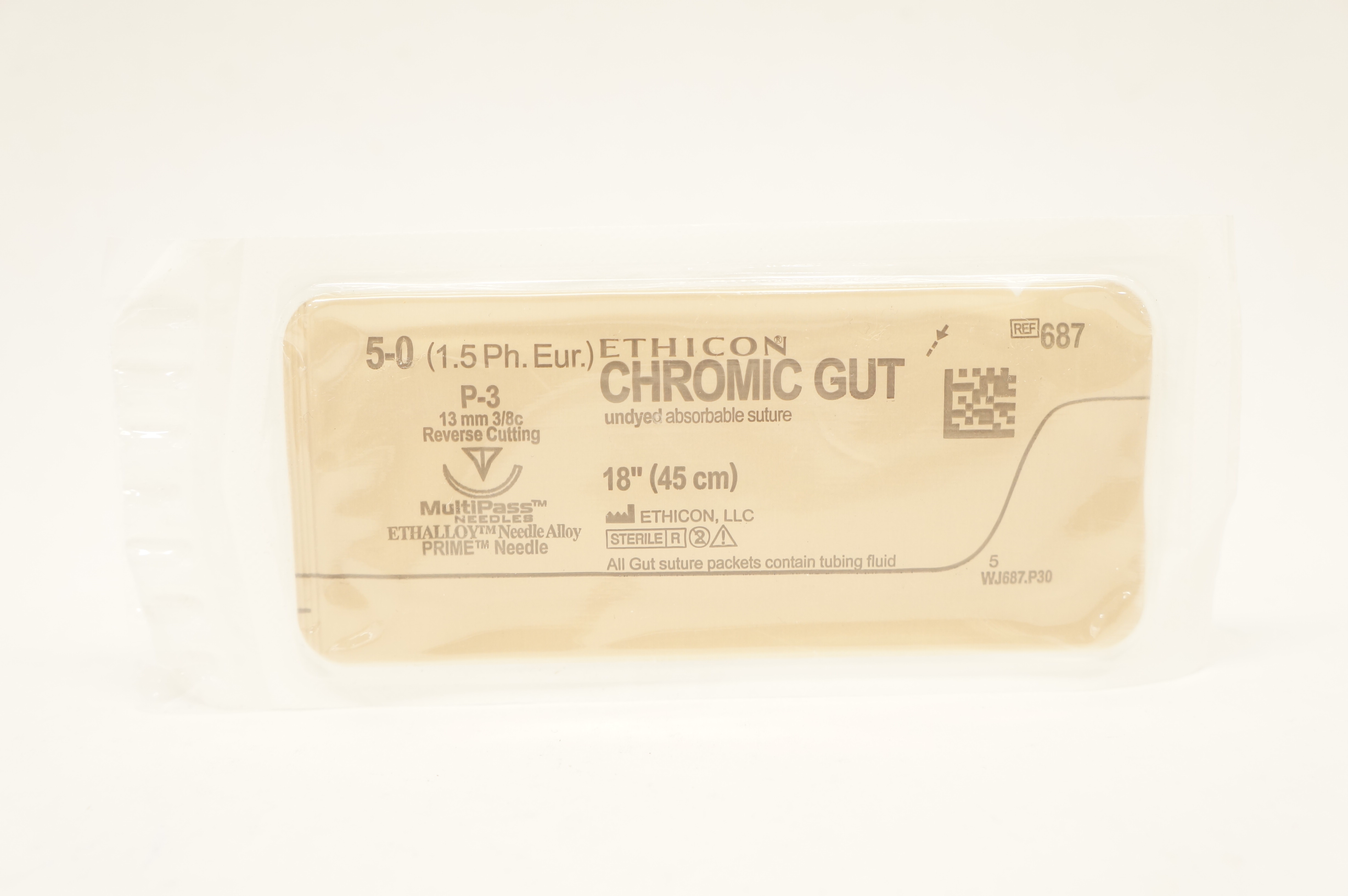 Ethicon 687 5-0 CHROMIC GUT, P-3, 13mm 3/8c Reverse Cutting, 18inch