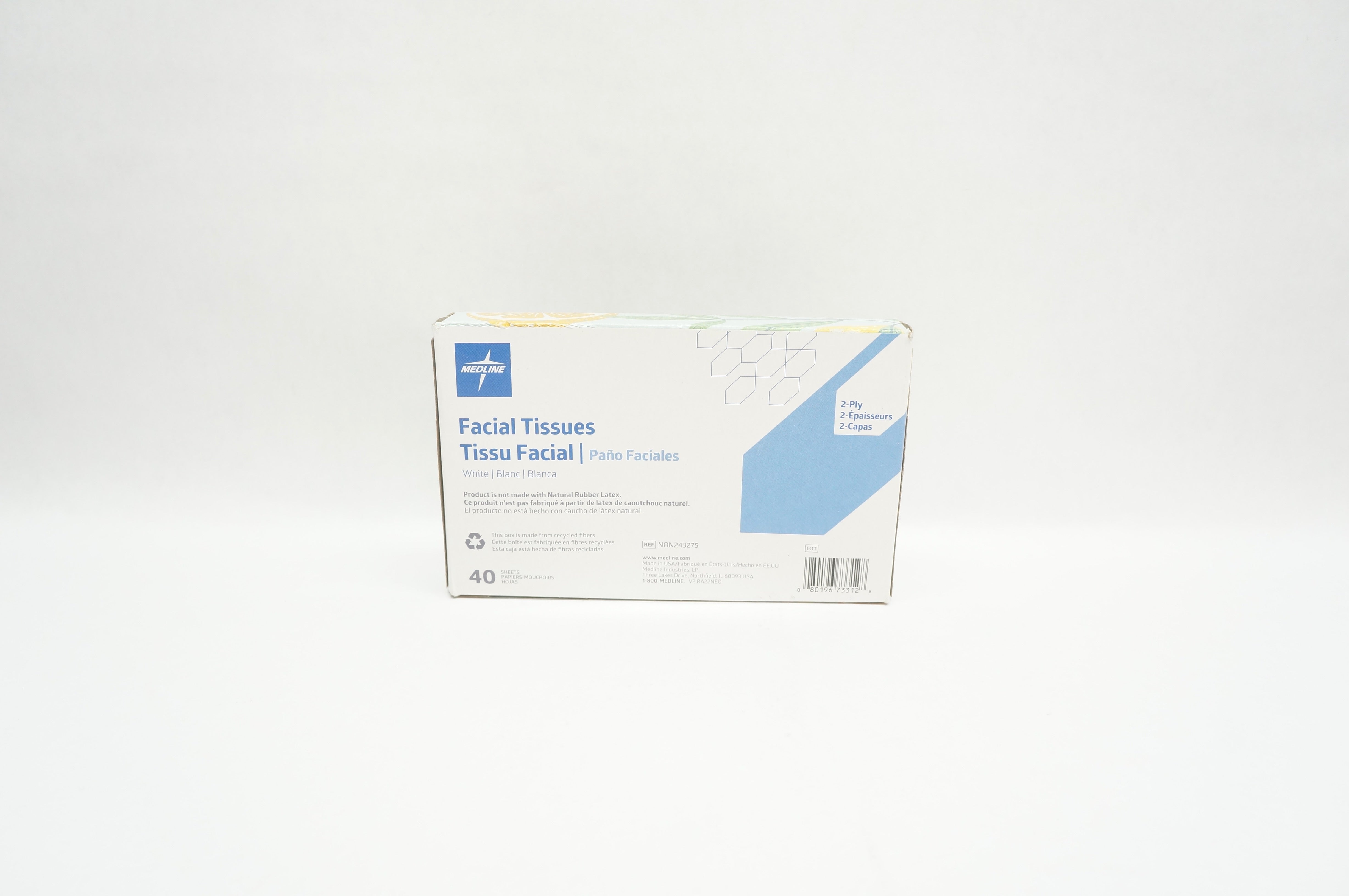 Medline NON243275 Facial Tissues 2-Ply, White Latex Free - Box of 40