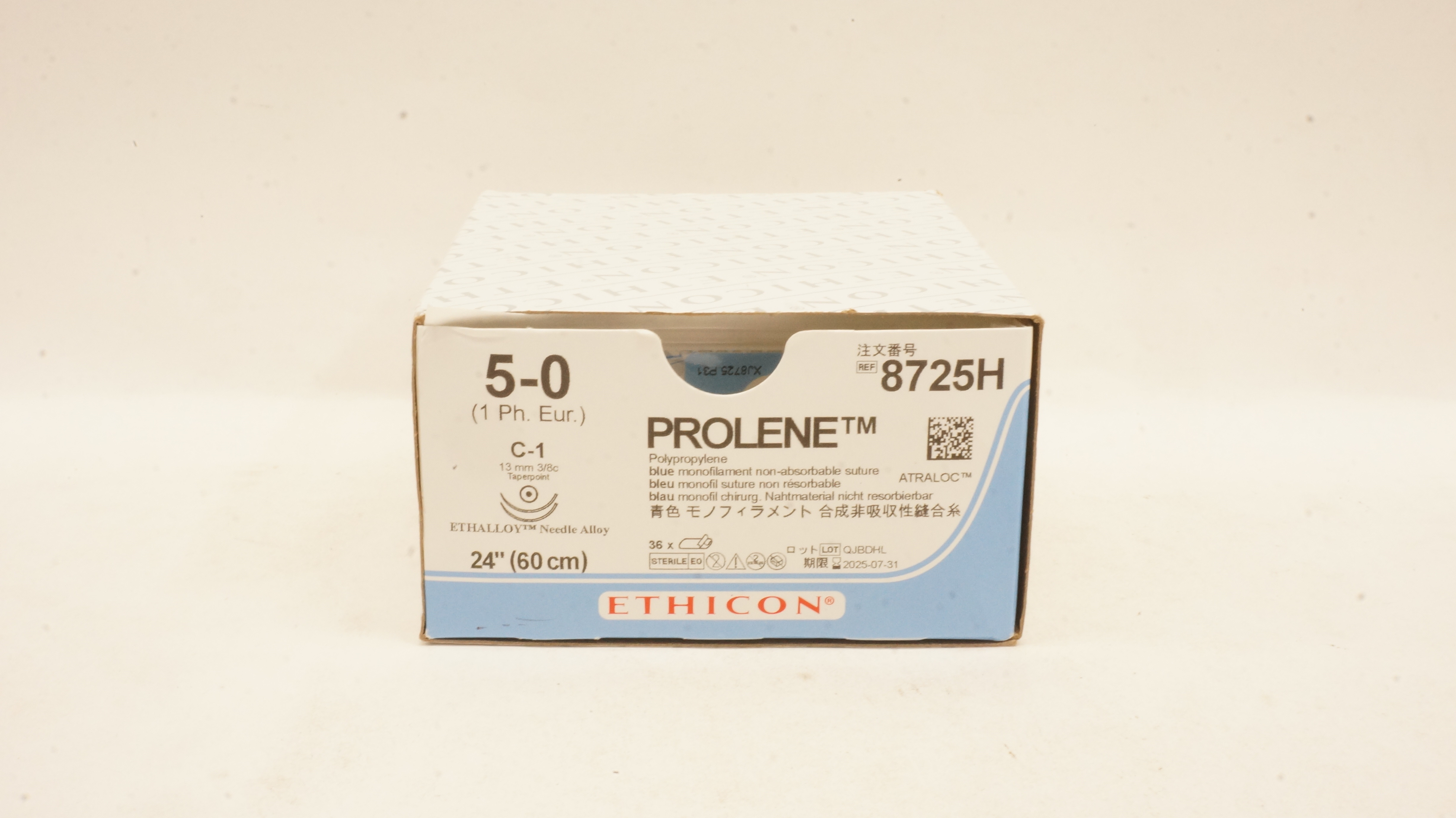Ethicon 8725H 5-0 PROLENE Stre C-1 Taper 13mm 3/8c Taperpoint 24inch - Box of 36