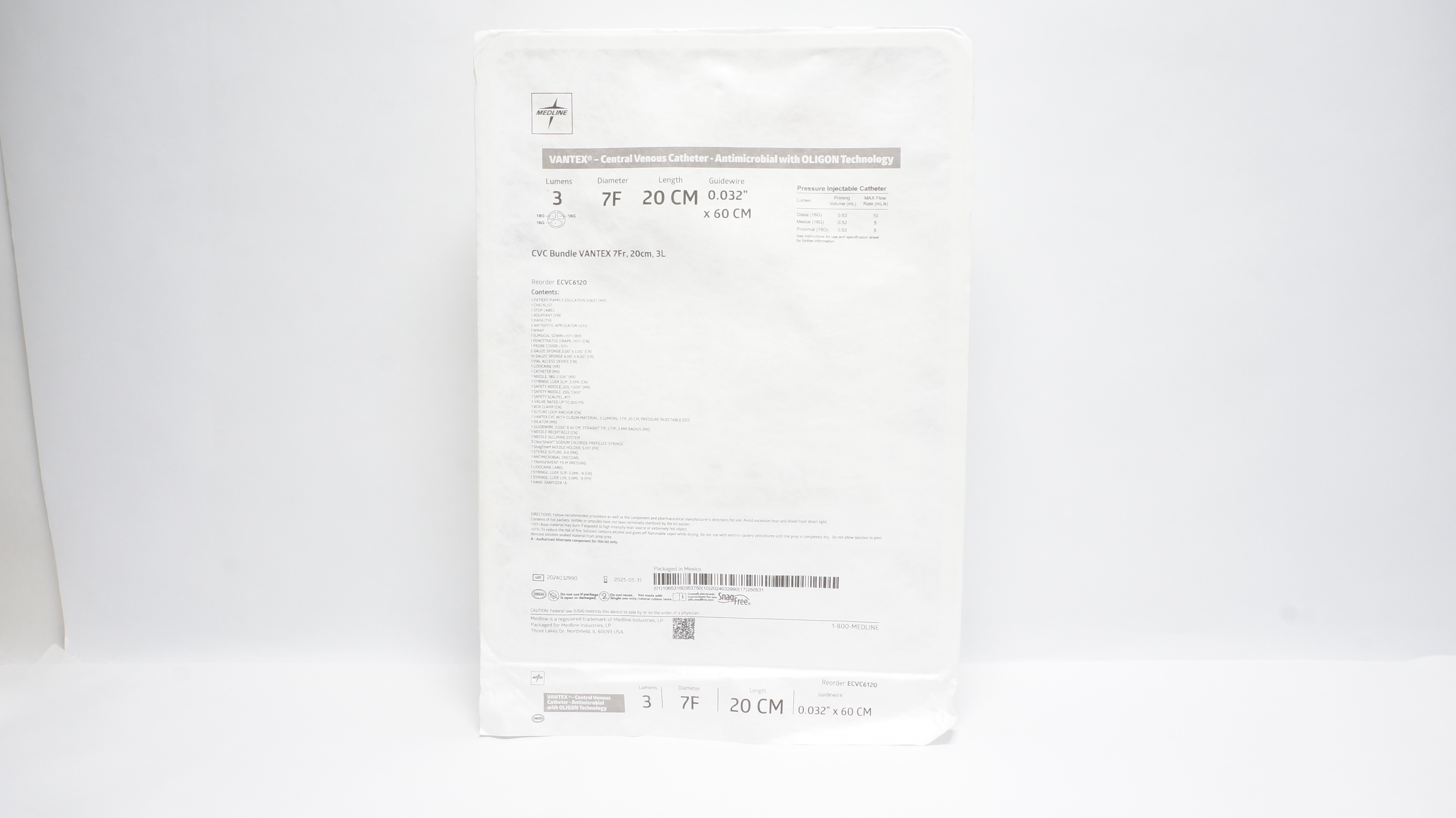 Medline ECVC6120  VANTEX CVC Bundle 7Fr, 20cm, 3L (x)