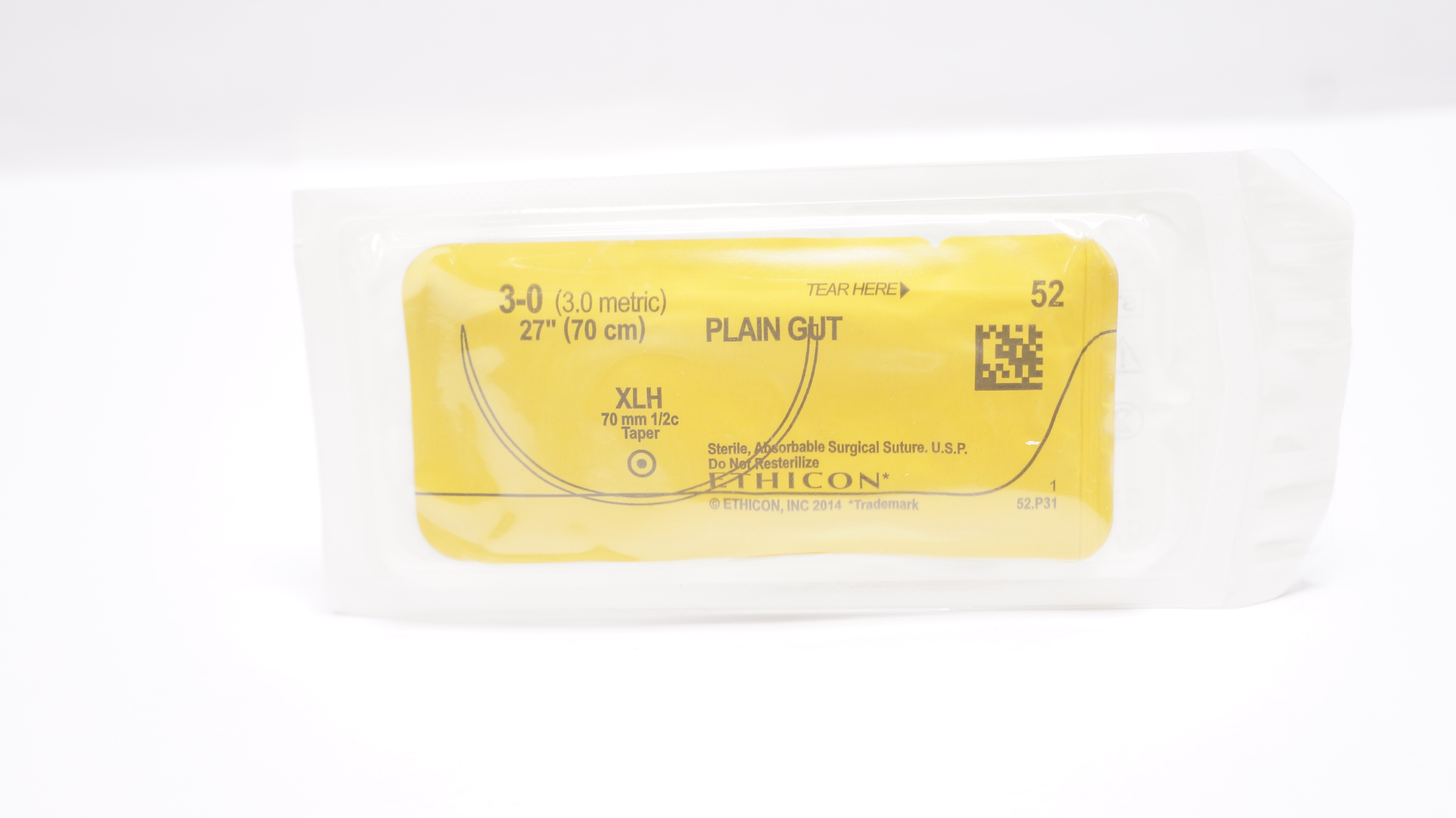 Ethicon 52 3-0 Plain Gut Stre Taper XLH Ndle 1/2 70mm, 27 inch (x)
