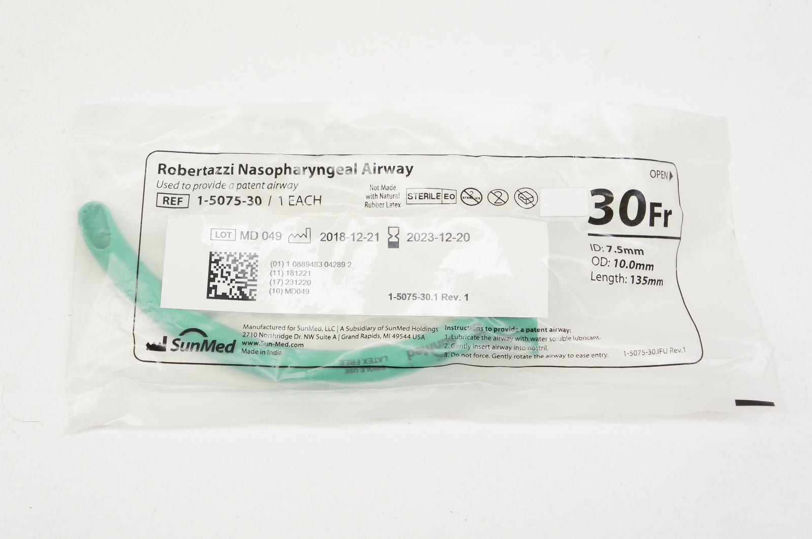 SunMed 1-5075-30 Robertazzi Nasopharyngeal Airway, Size 30Fr.