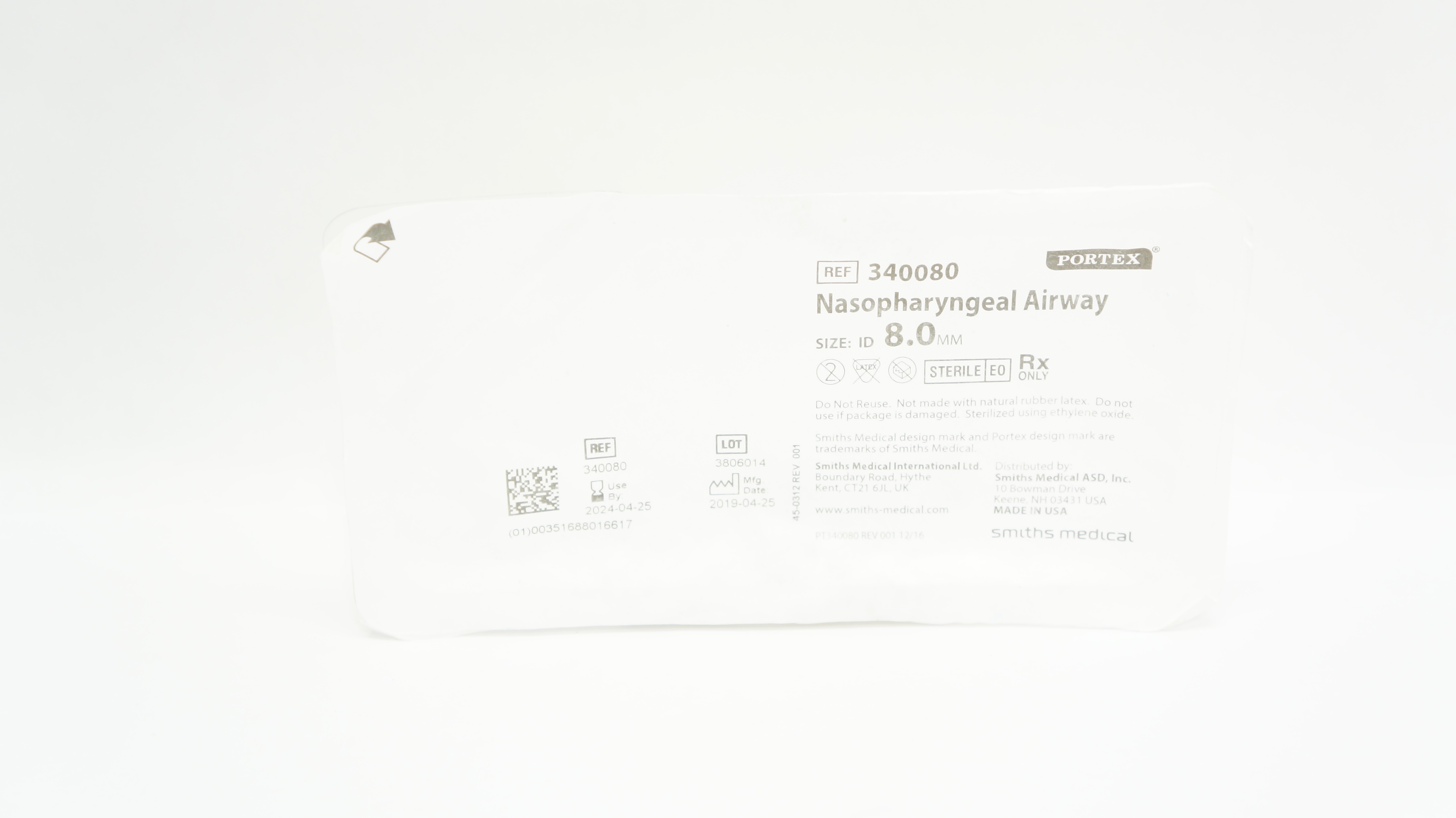 Smiths Medical 340080 Portex Nasopharyngeal Airway ID 8.0mm