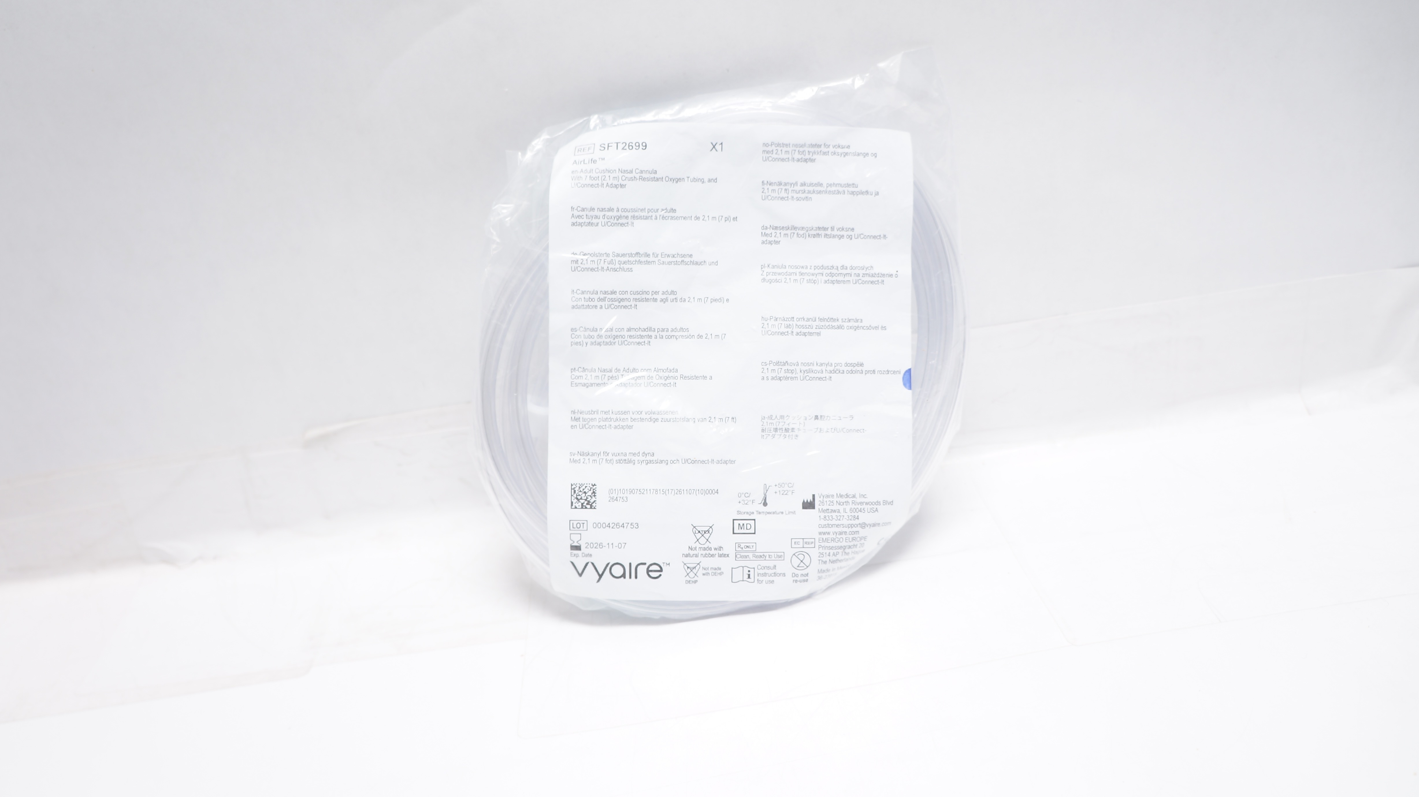 Vyaire SFT2699 AirLife Adult Cushion Nasal Cannula with 7ft. Oxygen Tubing (x)