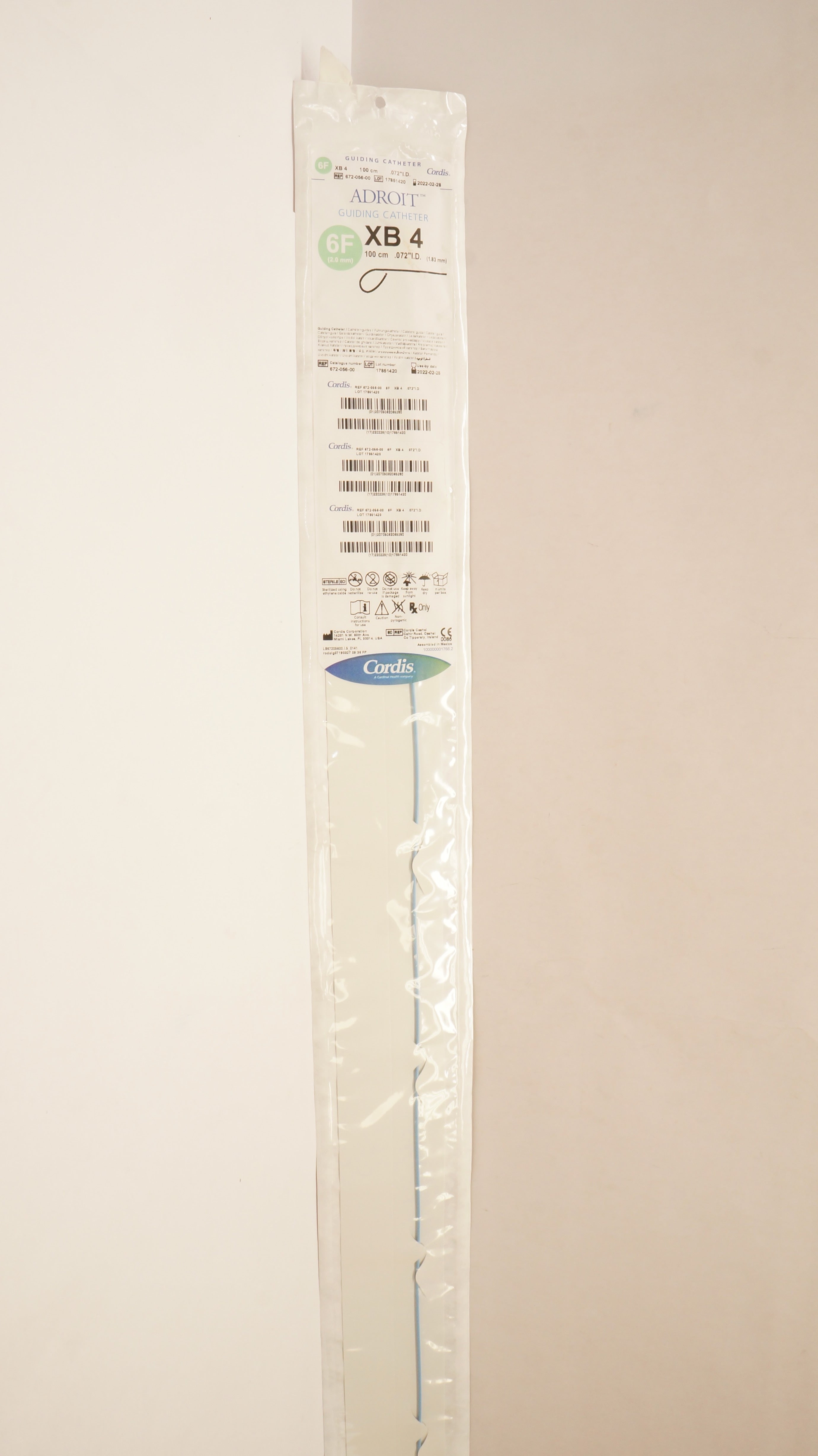 Cordis 672-056-00 Adroit Guiding Cath. XB 4 6F x 100cm x .072inch I.D. (x)