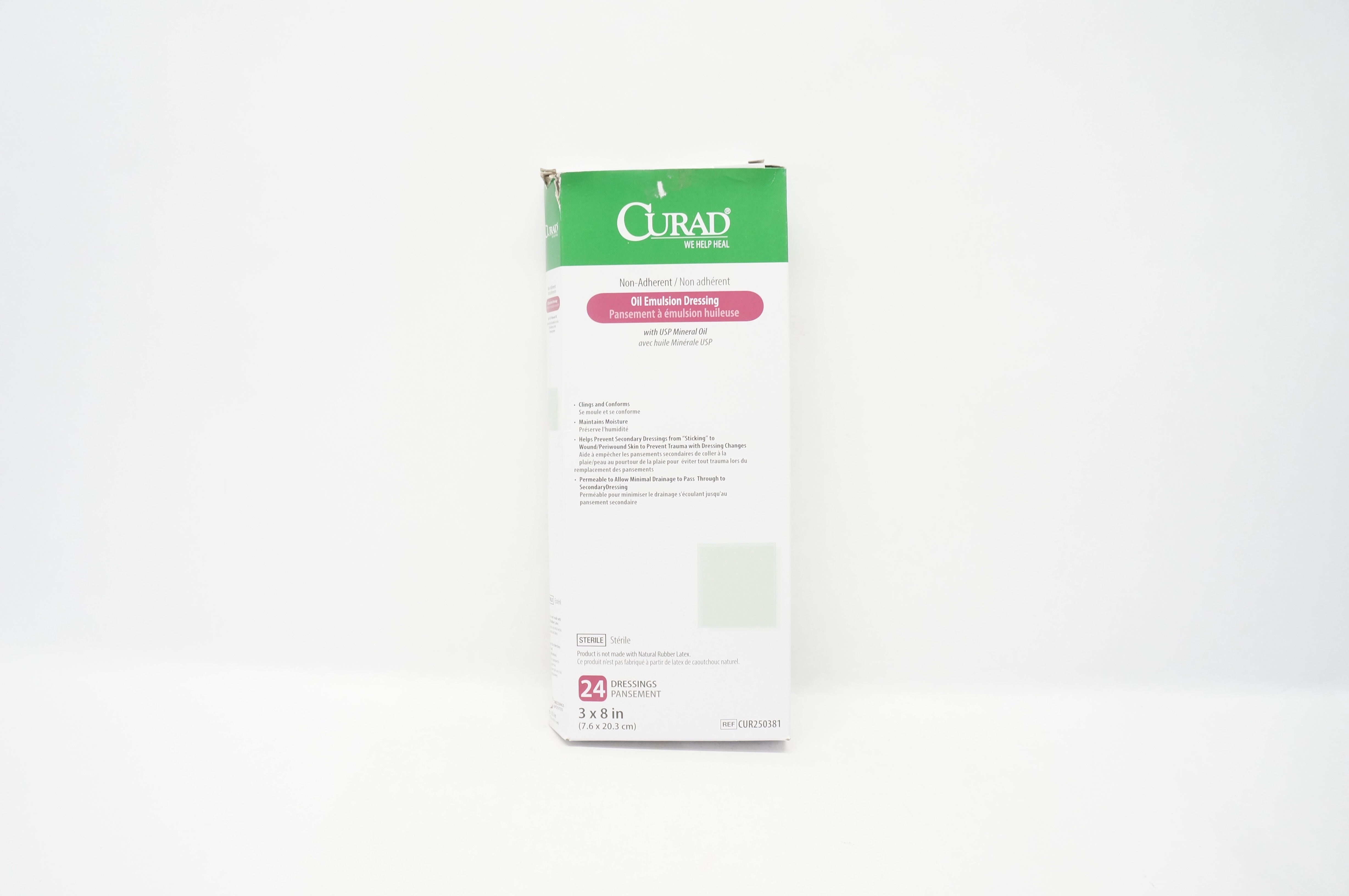 Medline CUR250381 Curad Non-Adherent Oil Emulsion Dressing 3 x 8inch - Box of 24