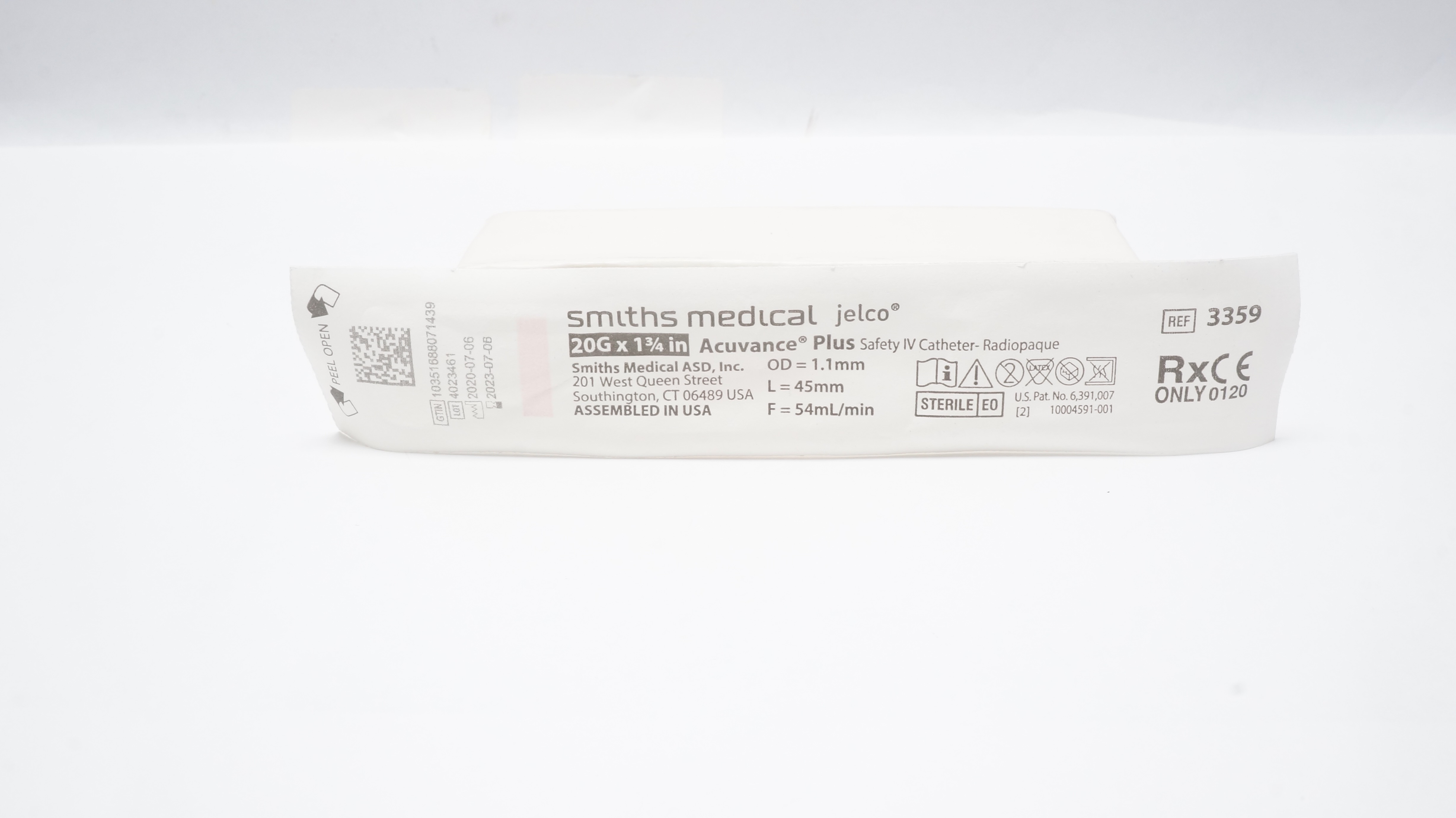 Smiths Medical 3359 Jelco Acuvance Plus Safety IV Cath. 20G x 1-3/4 inch (x)