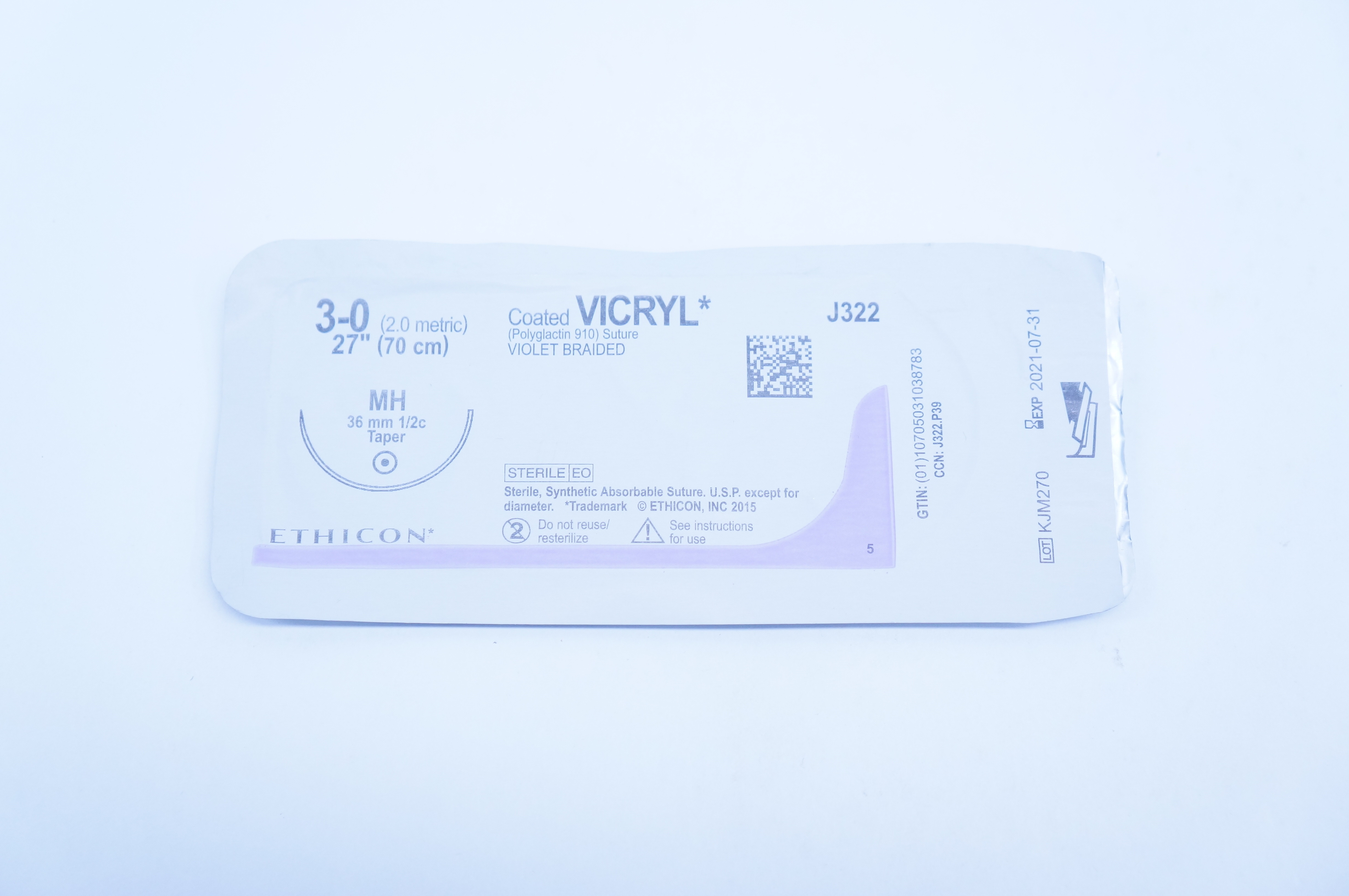 Ethicon J322 3-0 Vicryl, MH, 38mm 1/2c Taper, 27inch