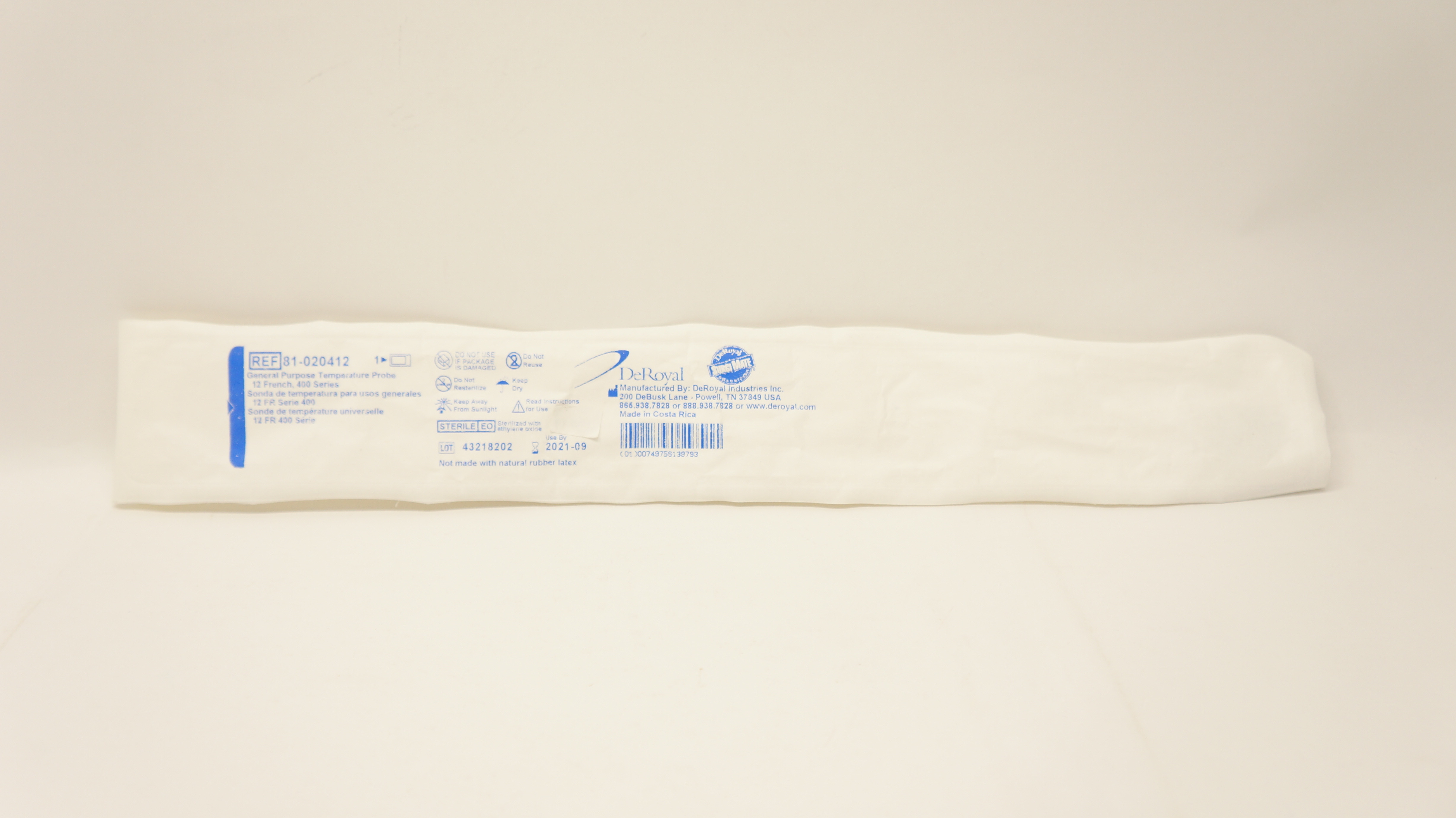 DeRoyal 81-020412 General Purpose Temperature Probe 12Fr. 400 Series (x)