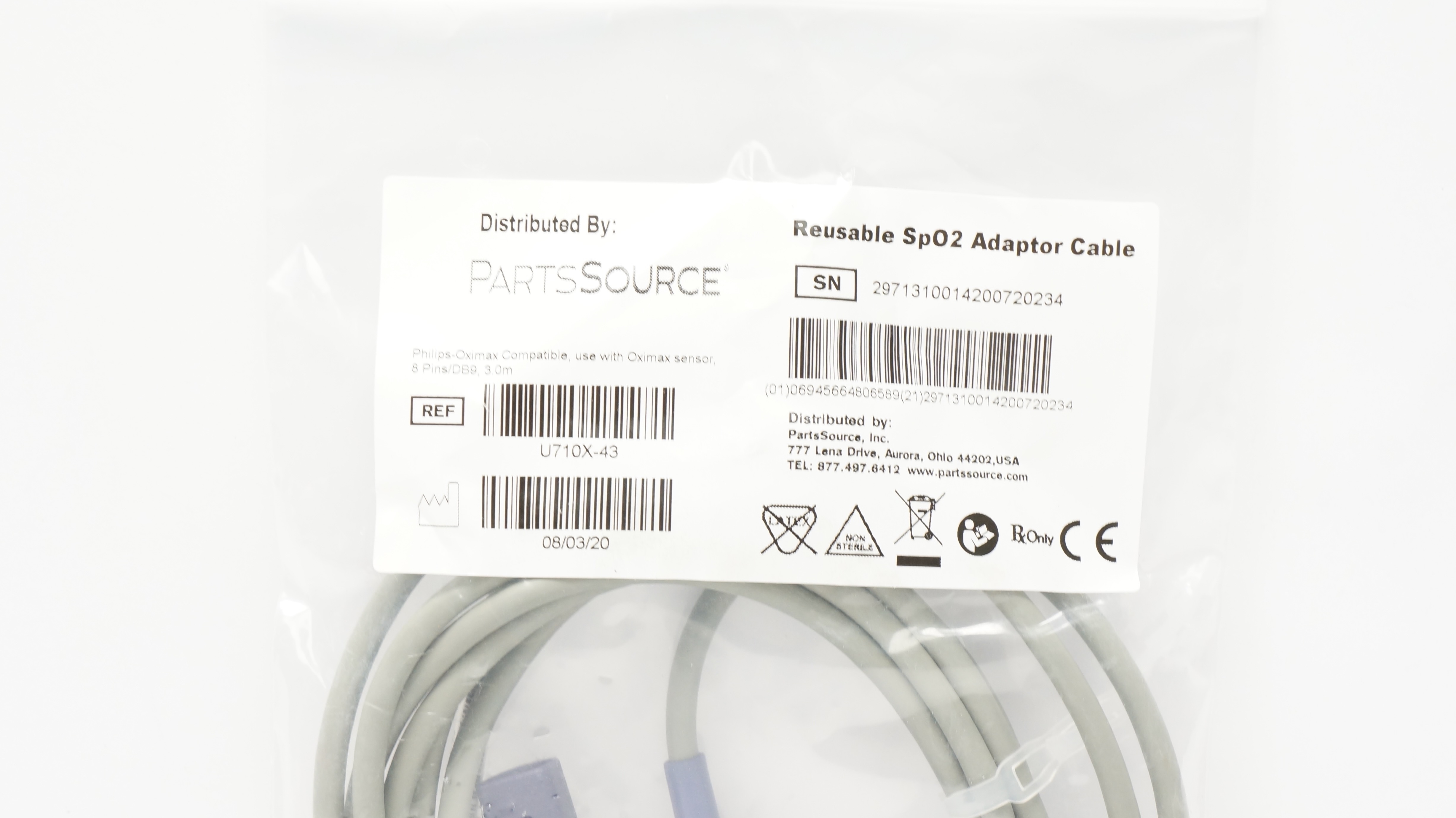 PartsSourse U710X-43 Reusable SpO2 Adaptor Cable