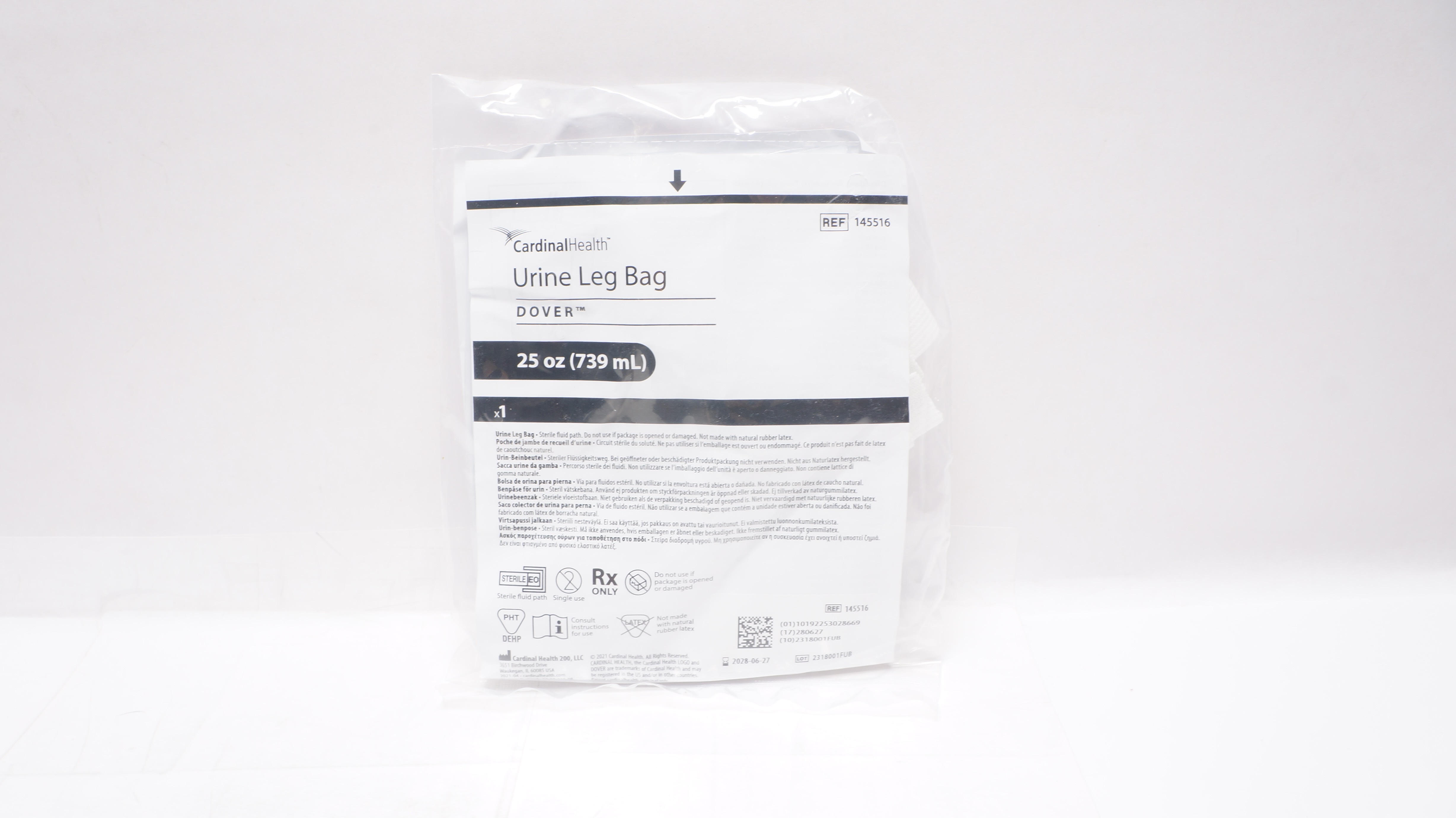 Cardinal Health 145516 Urine Dover Leg Bag 25oz