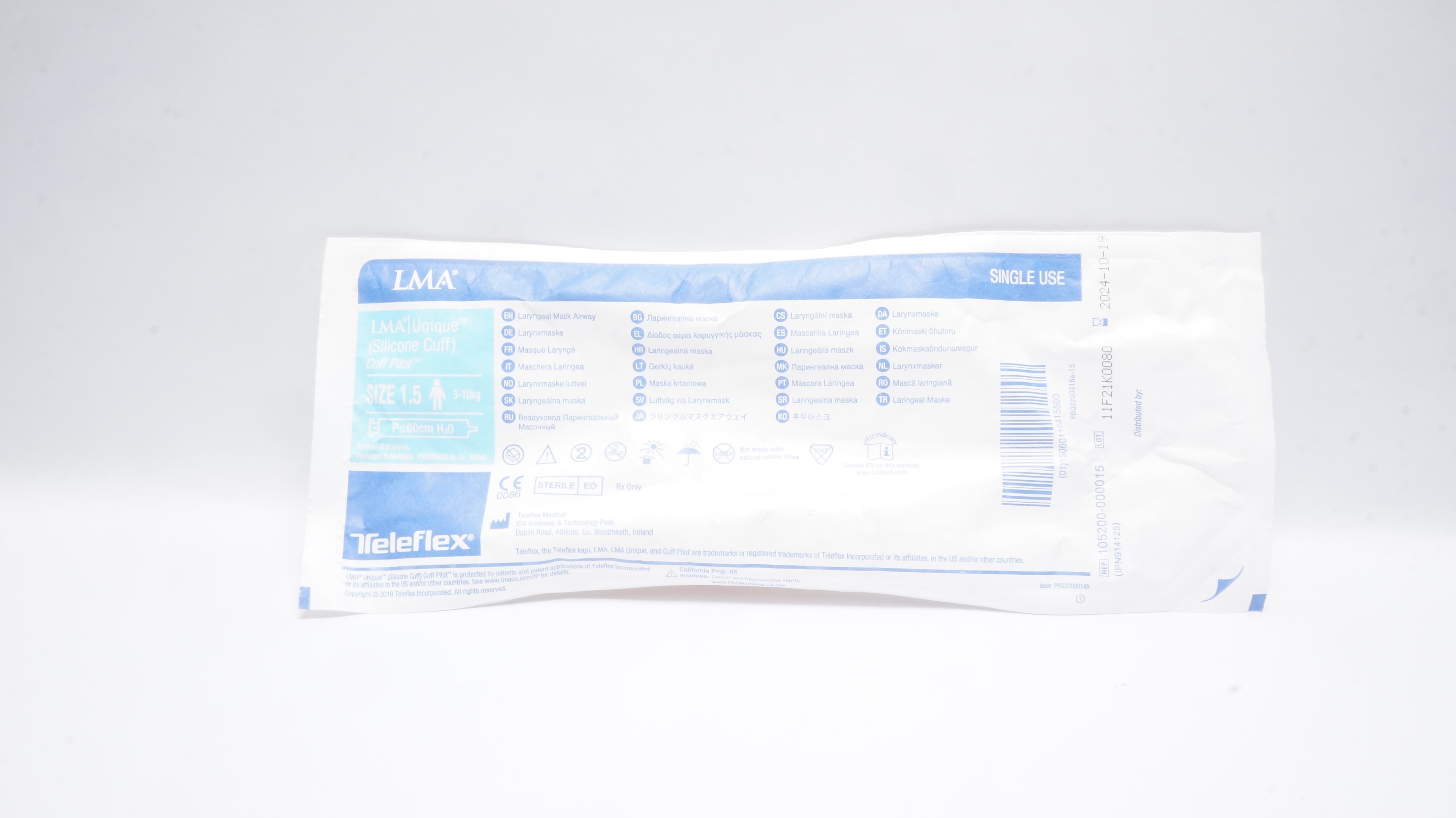 Teleflex 105200-000015 LMA Laryngeal Mask Airway Size 1.5 5-10kg P≤60cm H2O (x)
