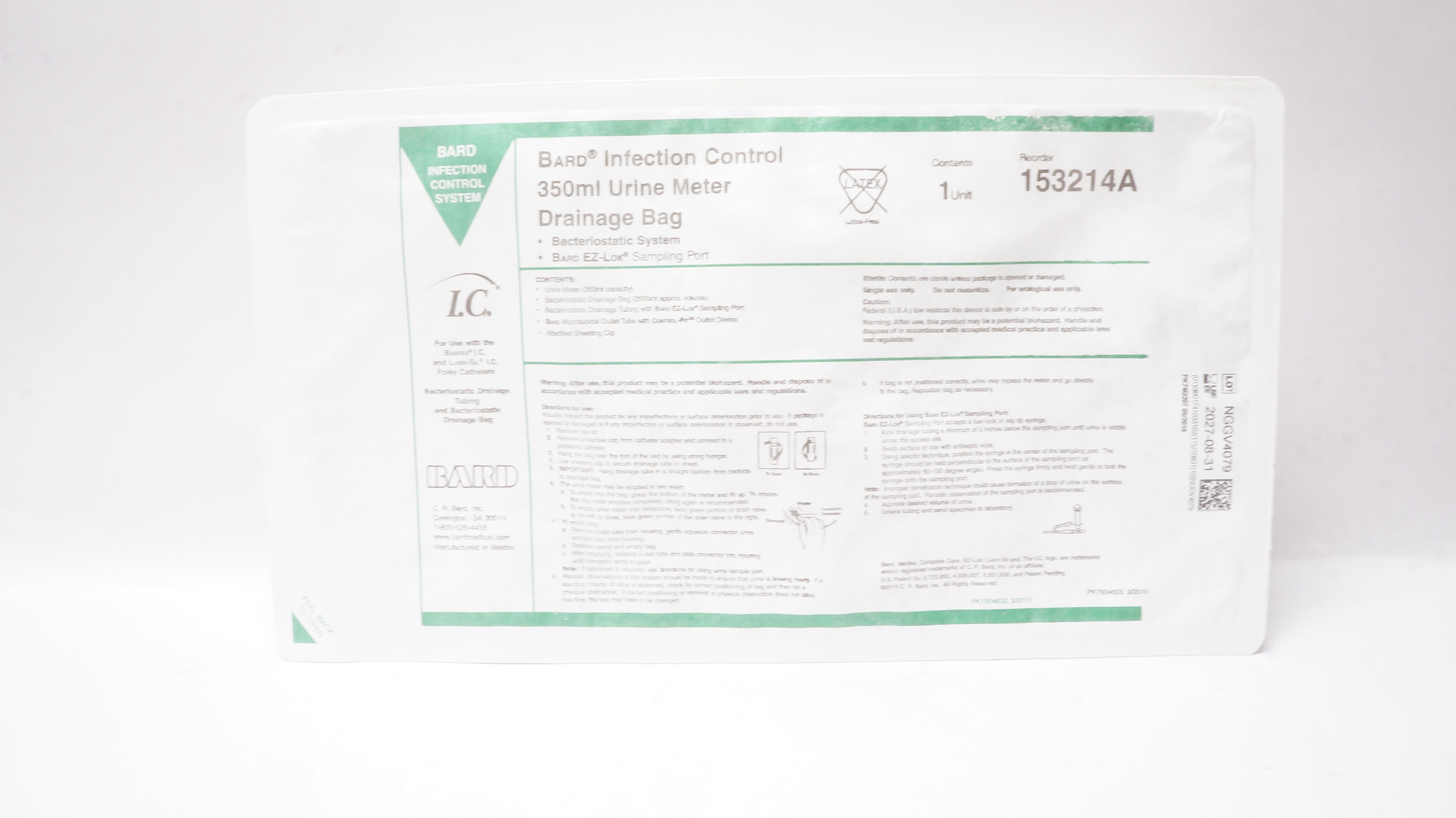Bard 153214A Infection Control Urine Meter Drainage Bag 350 ml