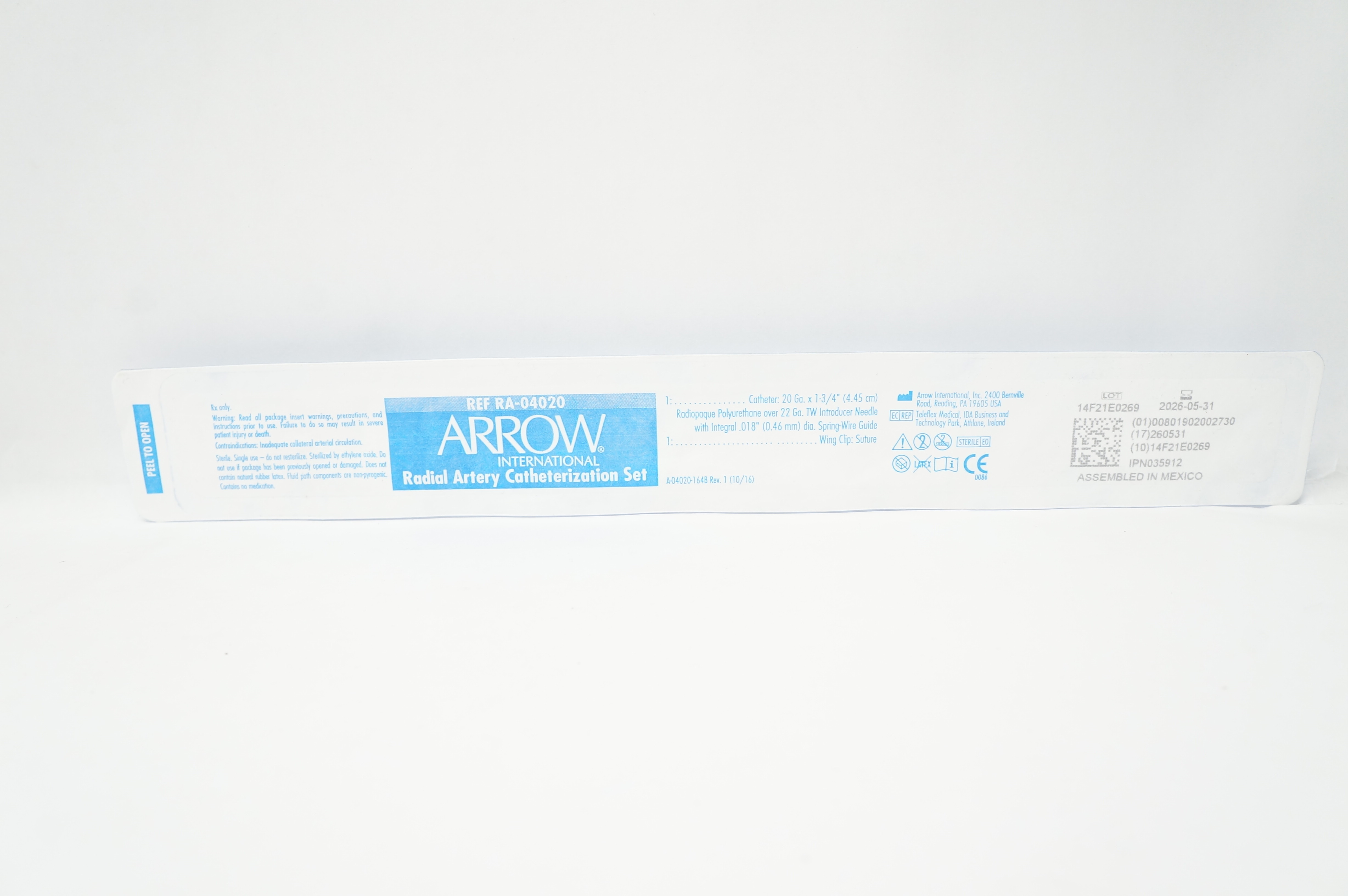 Arrow RA-04020 Radial Artery Catheterization Set 20Ga x 1-3/4 inch