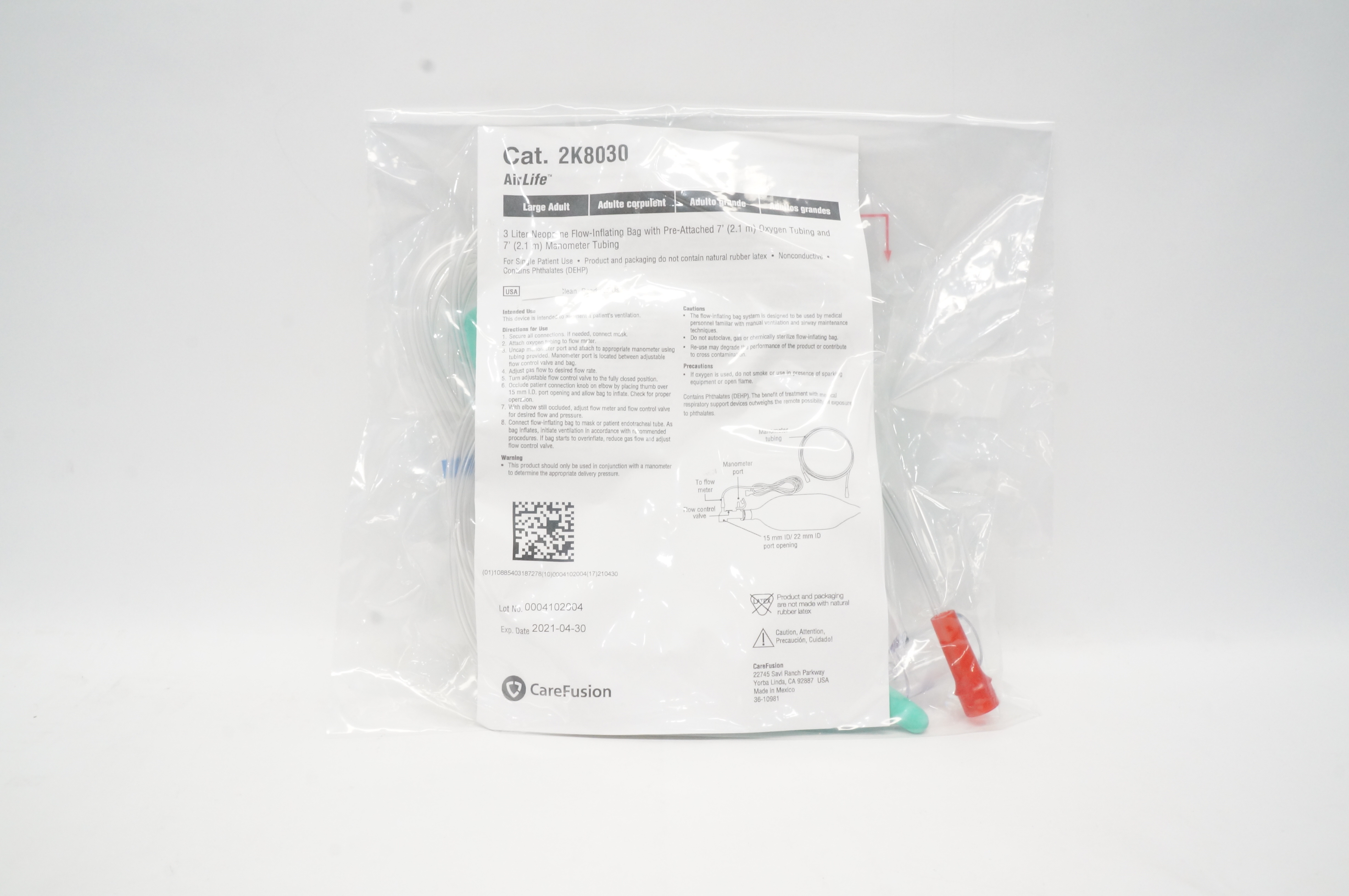 Carefusion 2K8030 AirLife 3 Liter Neoprene Flow-Inflating Bag (x)
