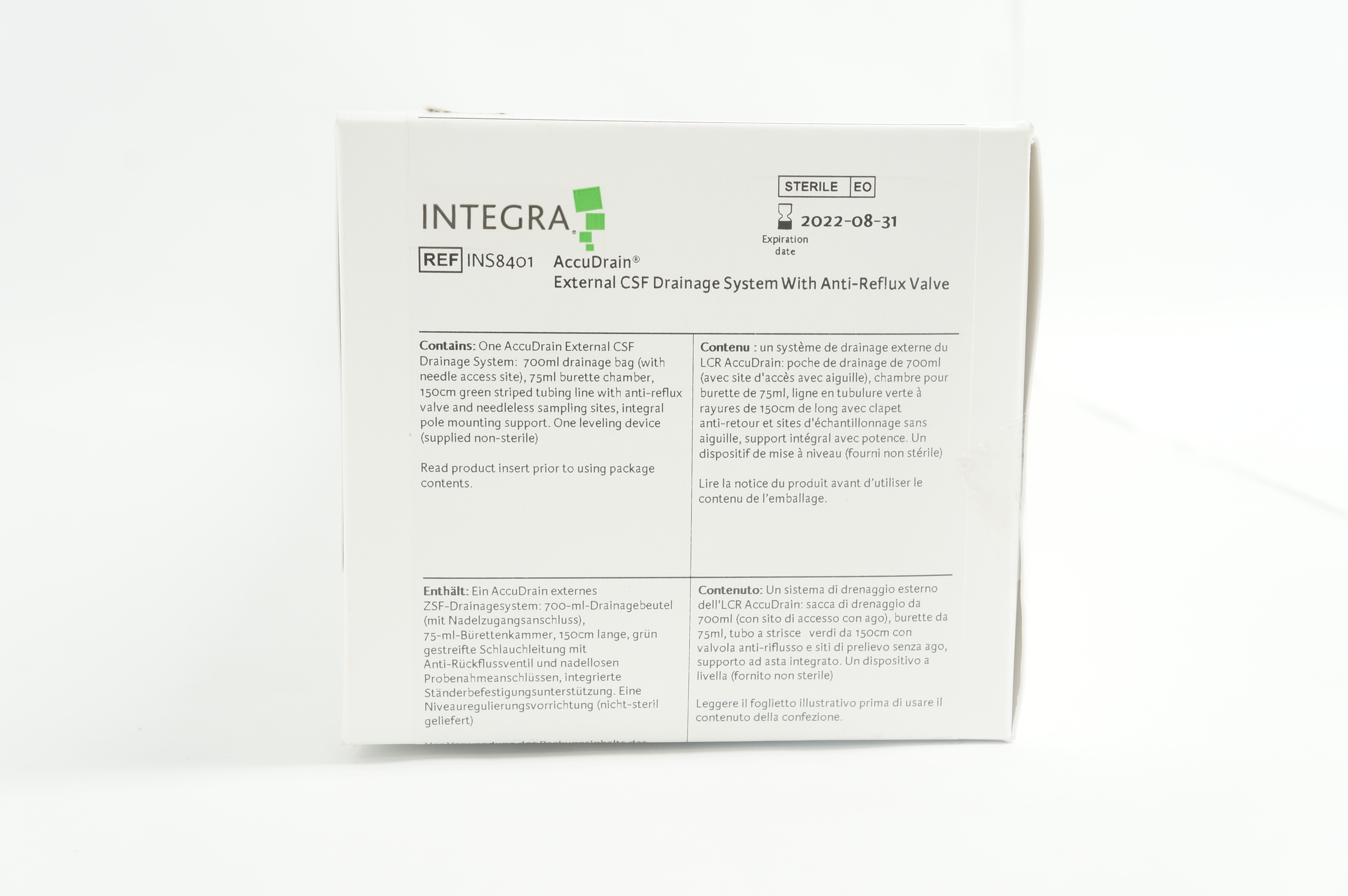 Integra INS8401 AccuDrain External CSF Drainage System with Anti-Reflux Valve(x)