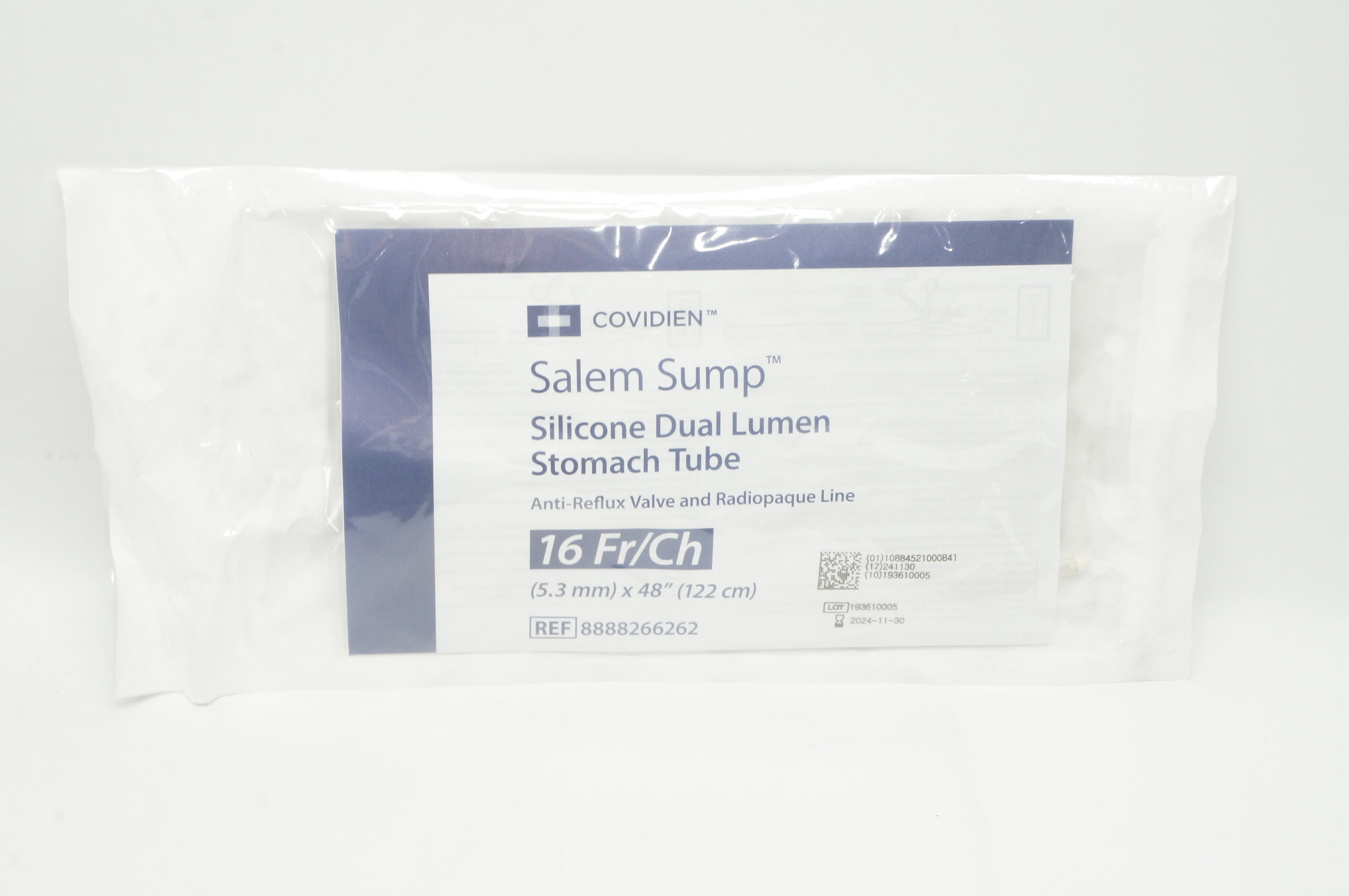 Covidien 8888266262 Salem Sump Silicone Dual Lumen Stomach Tube 16Fr/Ch
