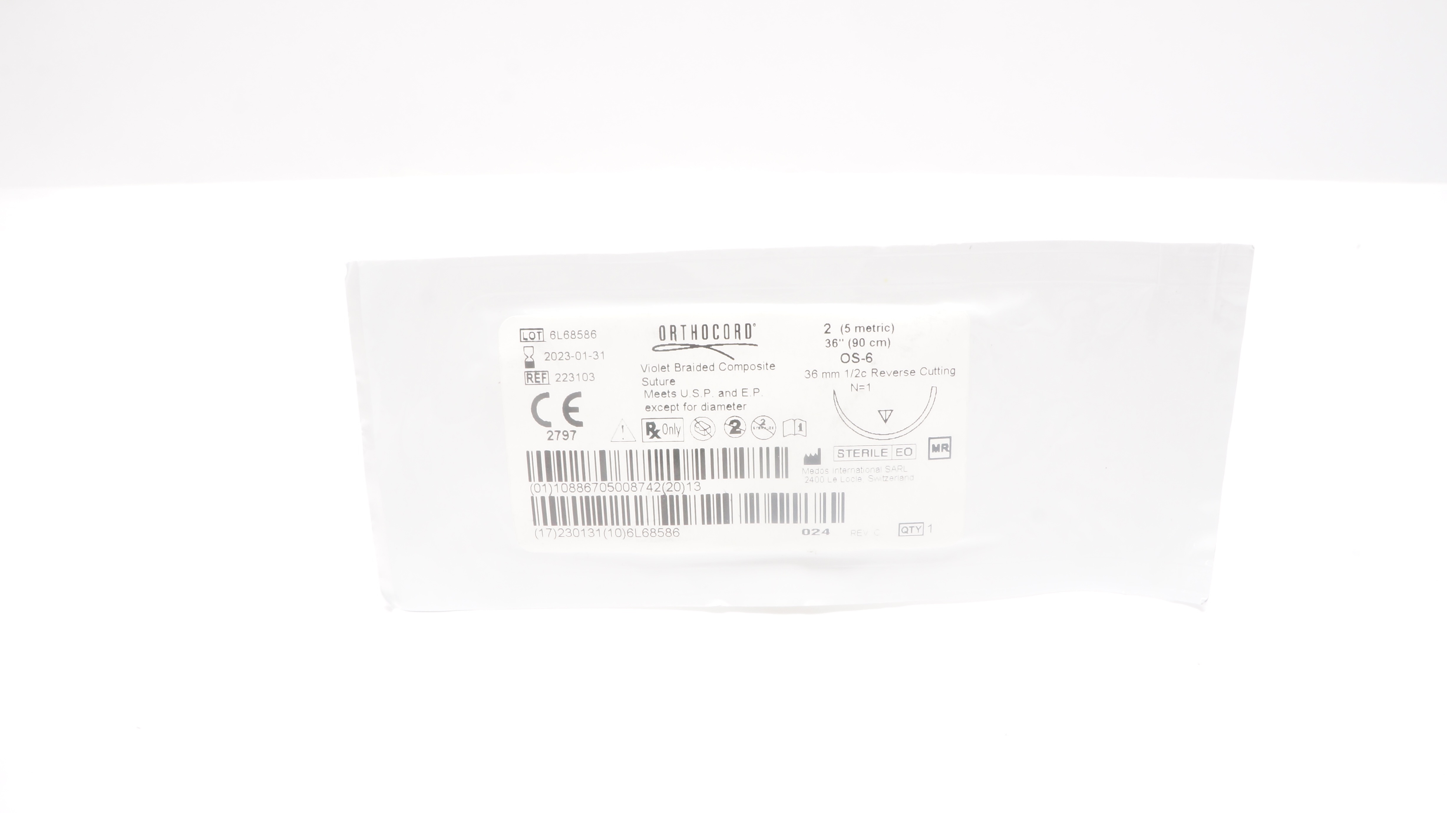 DePuy 223103 2 Mitek Orthocord Stre OS-6 36mm 1/2c Reverse Cutting №1 36inch (x)