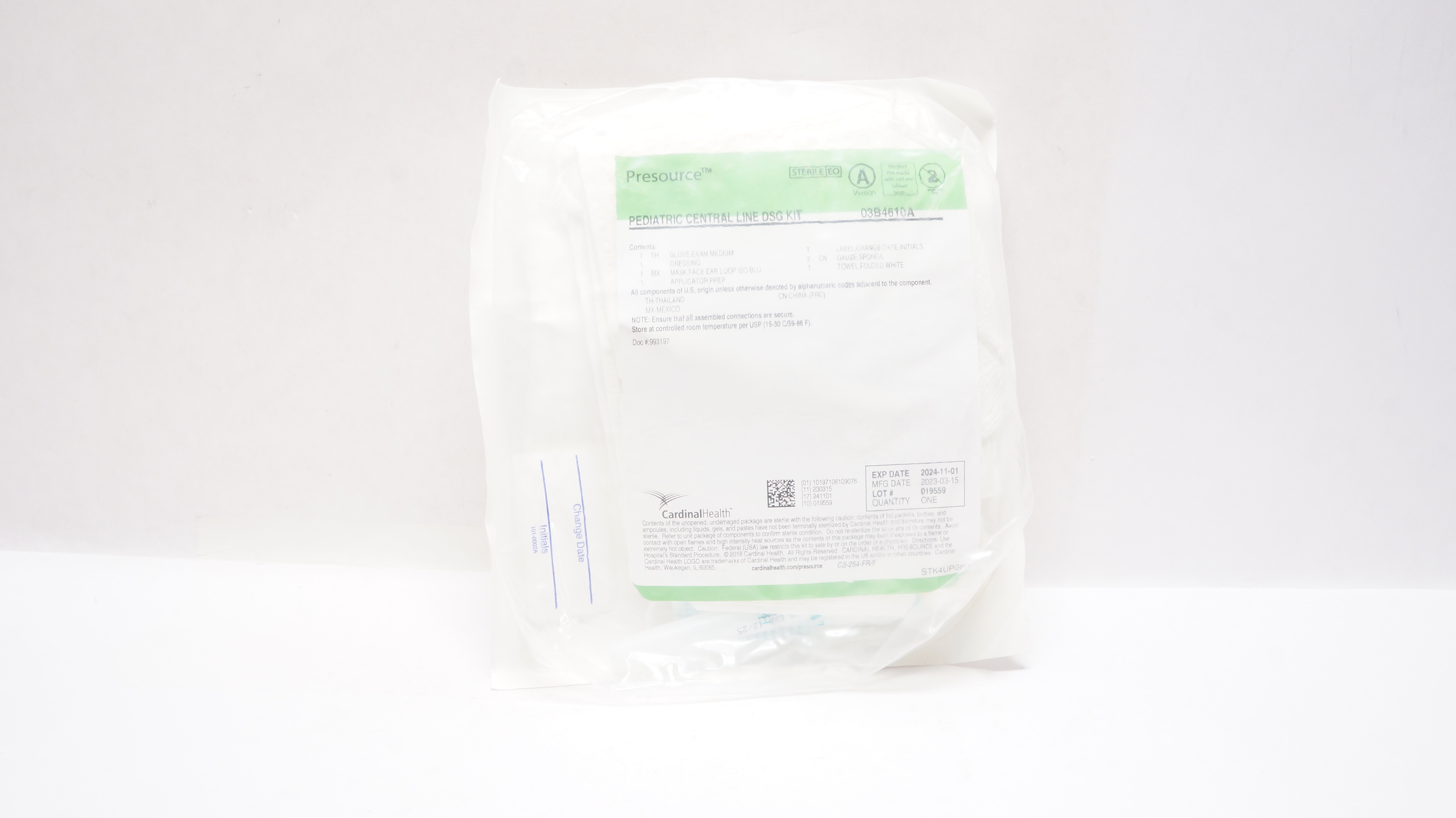 Cardinal Health 03B4610A Presource Pediatric Central Line DSG Kit