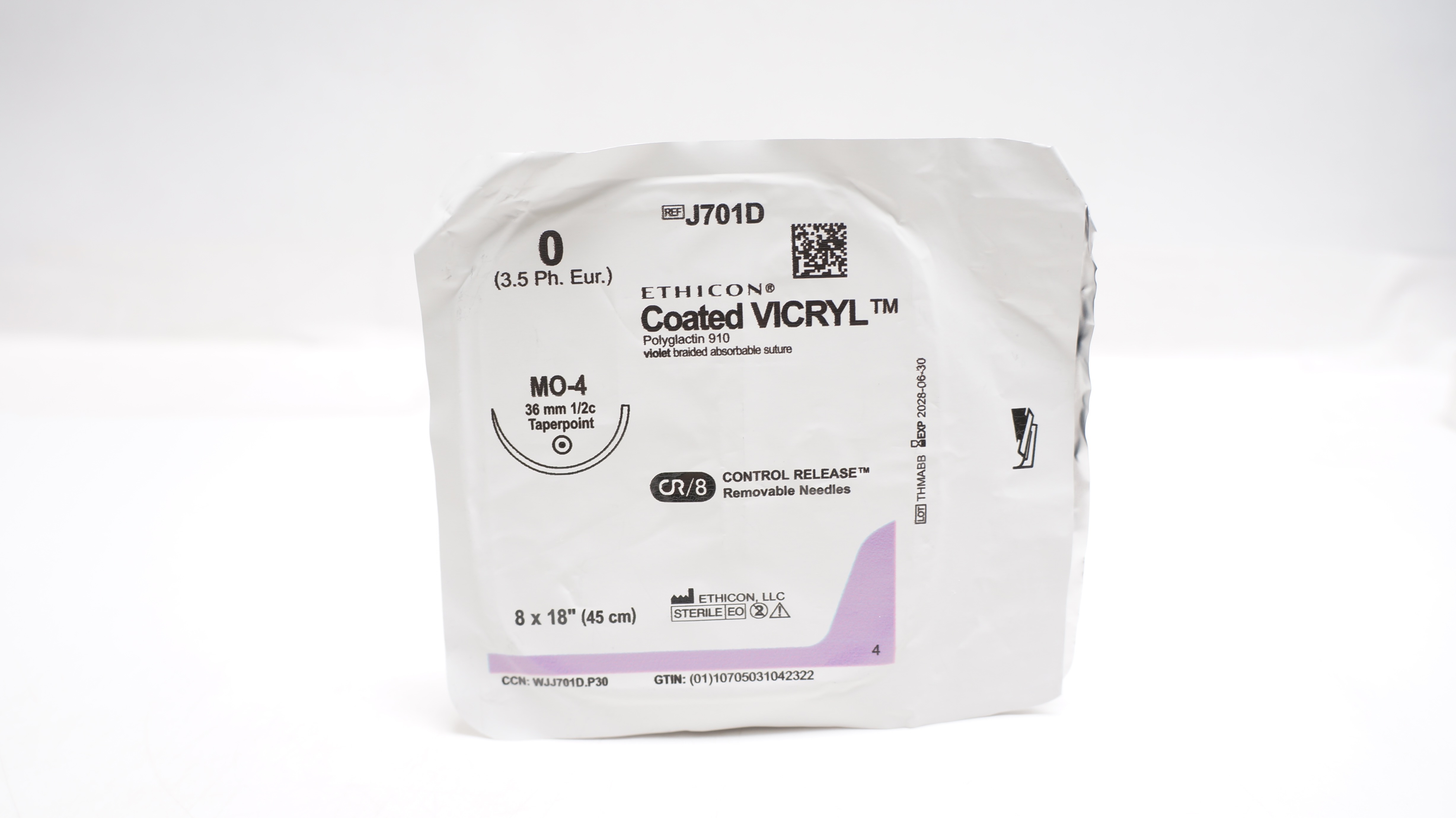Ethicon J701D 0 Coated VICRYL Polyglactin Stre MO-4 36mm 1/2c Taperpoint 18inch