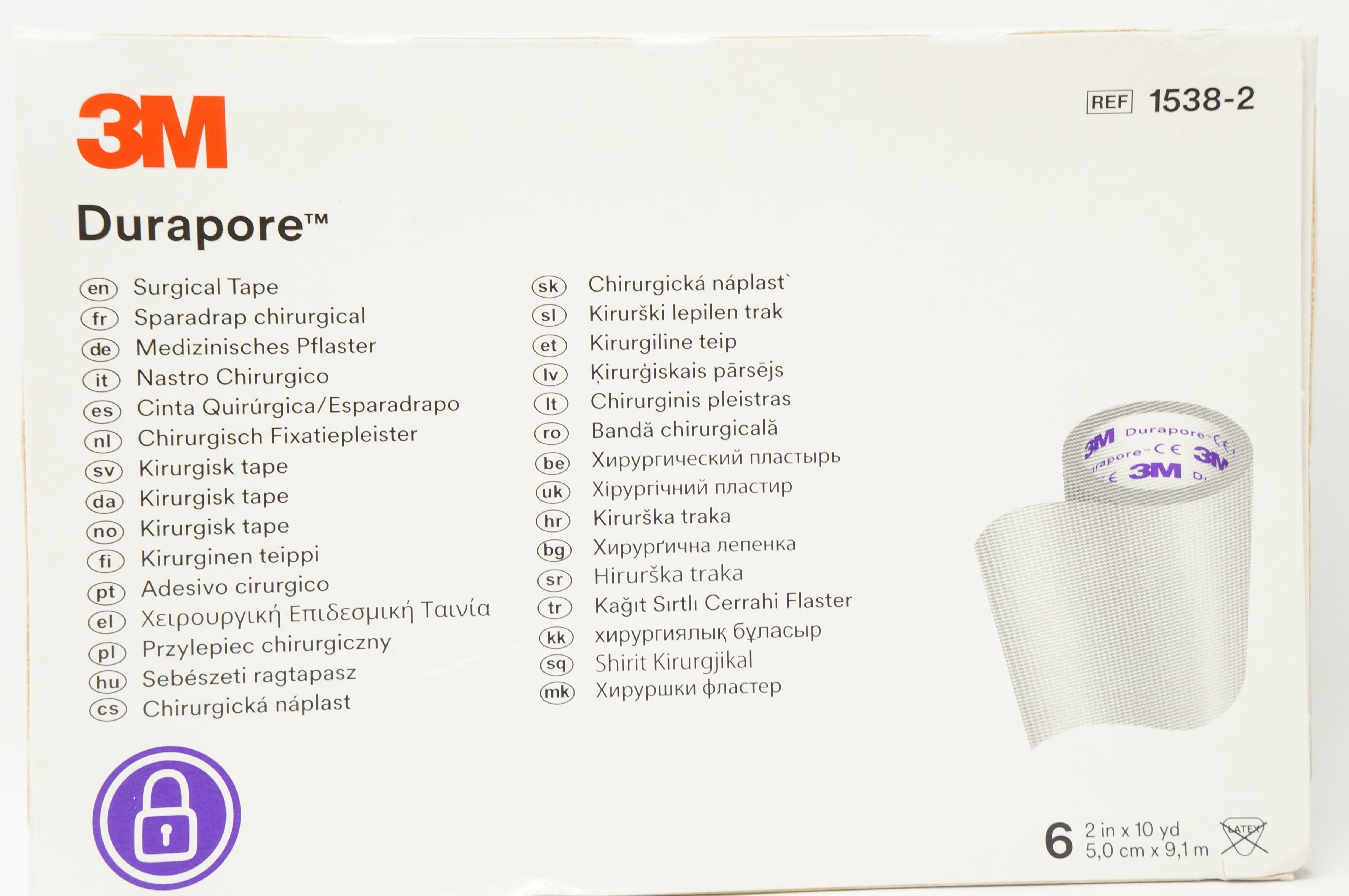 3M 1538-2 Durapore Surgical Tape 2inch x 10yd. - Box of 6