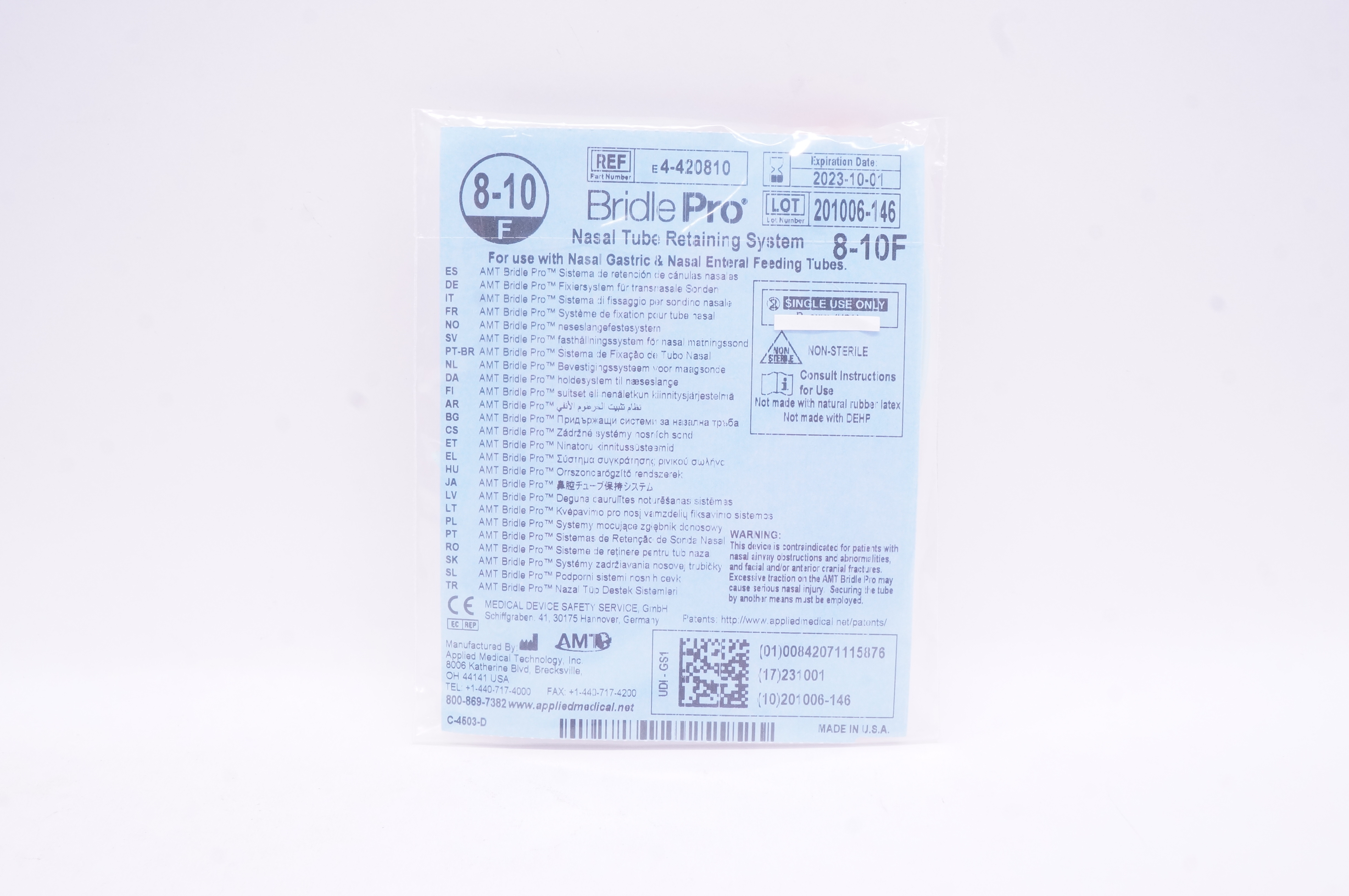 Applied Medical E4-420810 Bridle Pro Nasal Tube Retaining System 8-10F