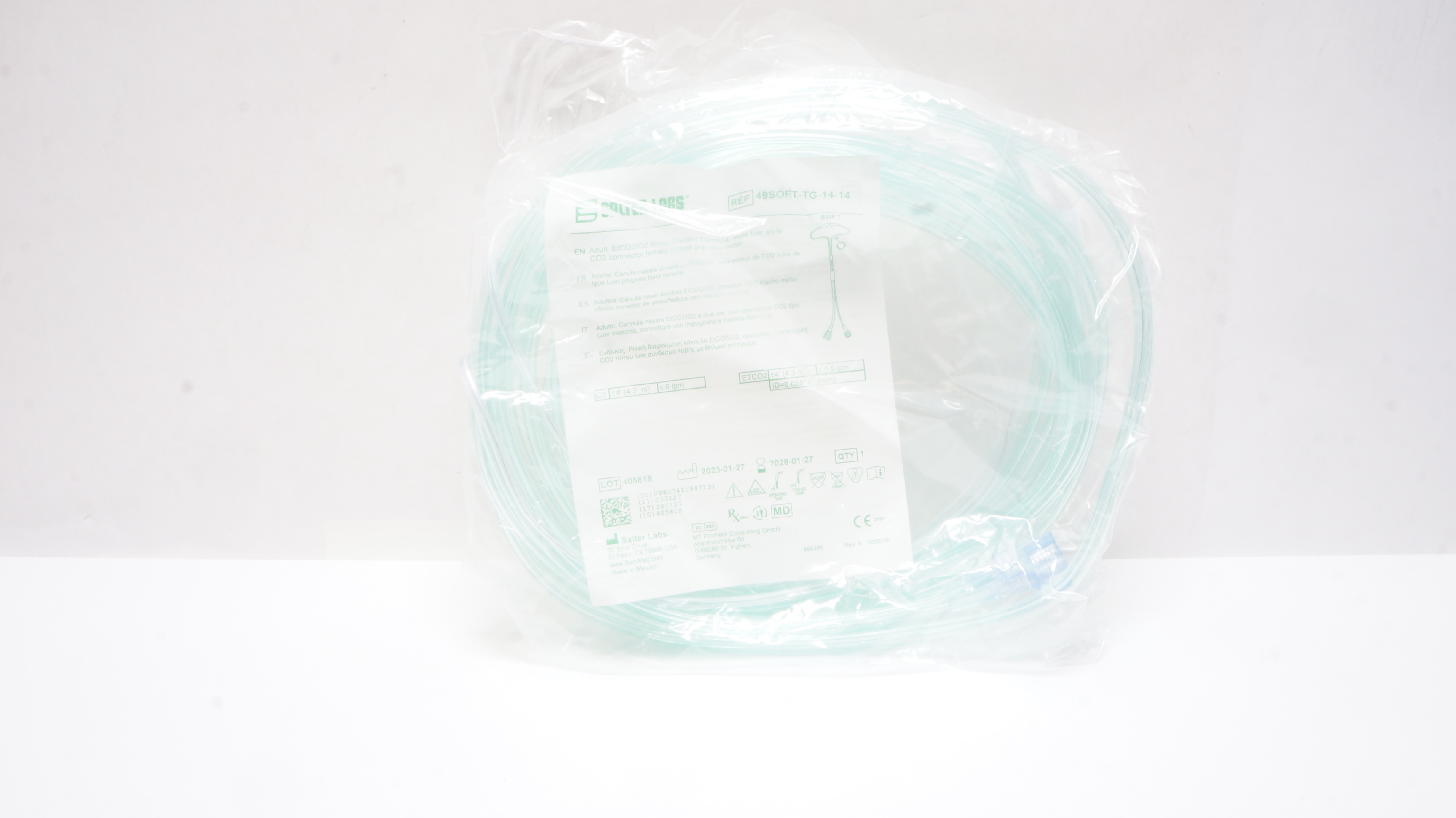 Salter Labs 49SOFT-TG-14-14 Adult EtCO2/O2 Nasal Divided Cannula, Connector