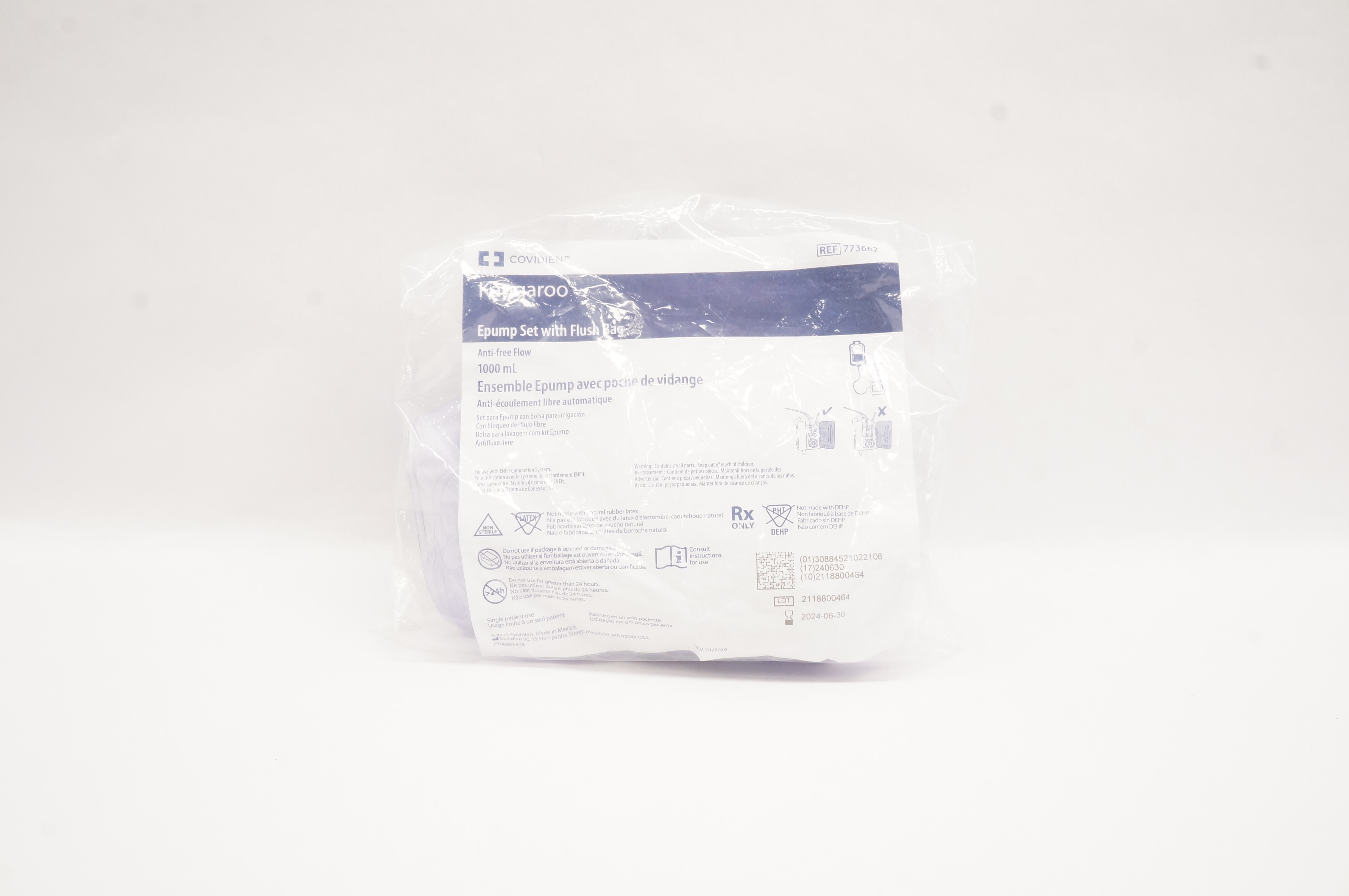 Covidien 773662 Kangaroo Epump Set with Flush Bag Anti-Free Flow 1000mL