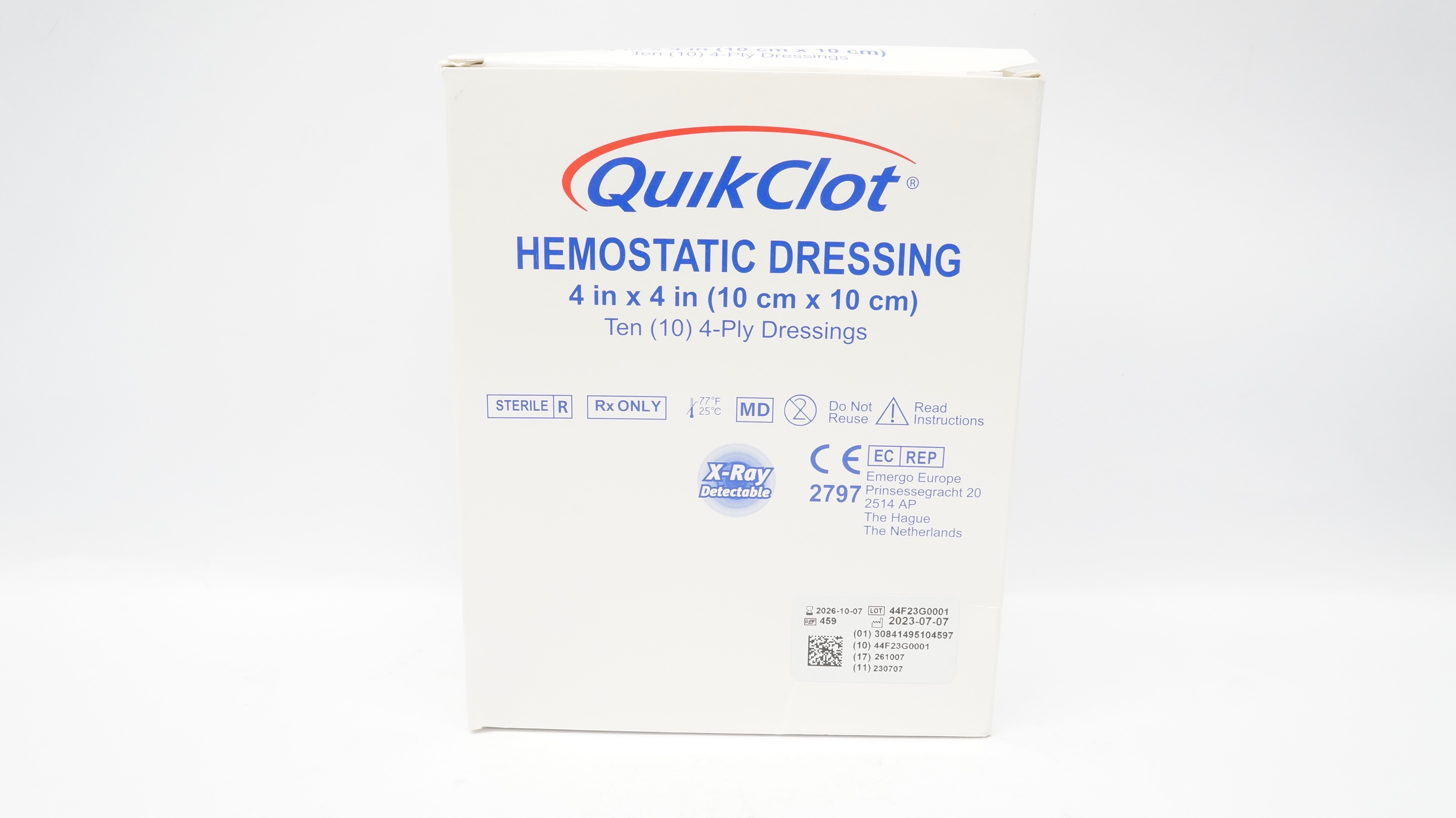 Z-Medica 459 QuikClot Hemostatic Dressing 4-Ply 4inch x 4inch - Box of 9