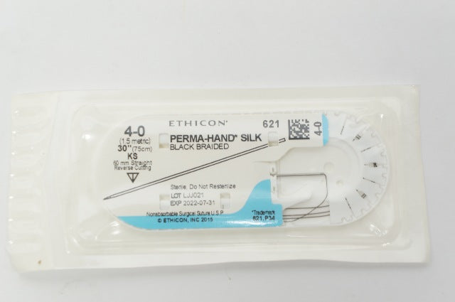 Ethicon 621 4-0 Perma-Hand Silk, KS, 60mm Straight Reverse Cutting, 30inch (x)