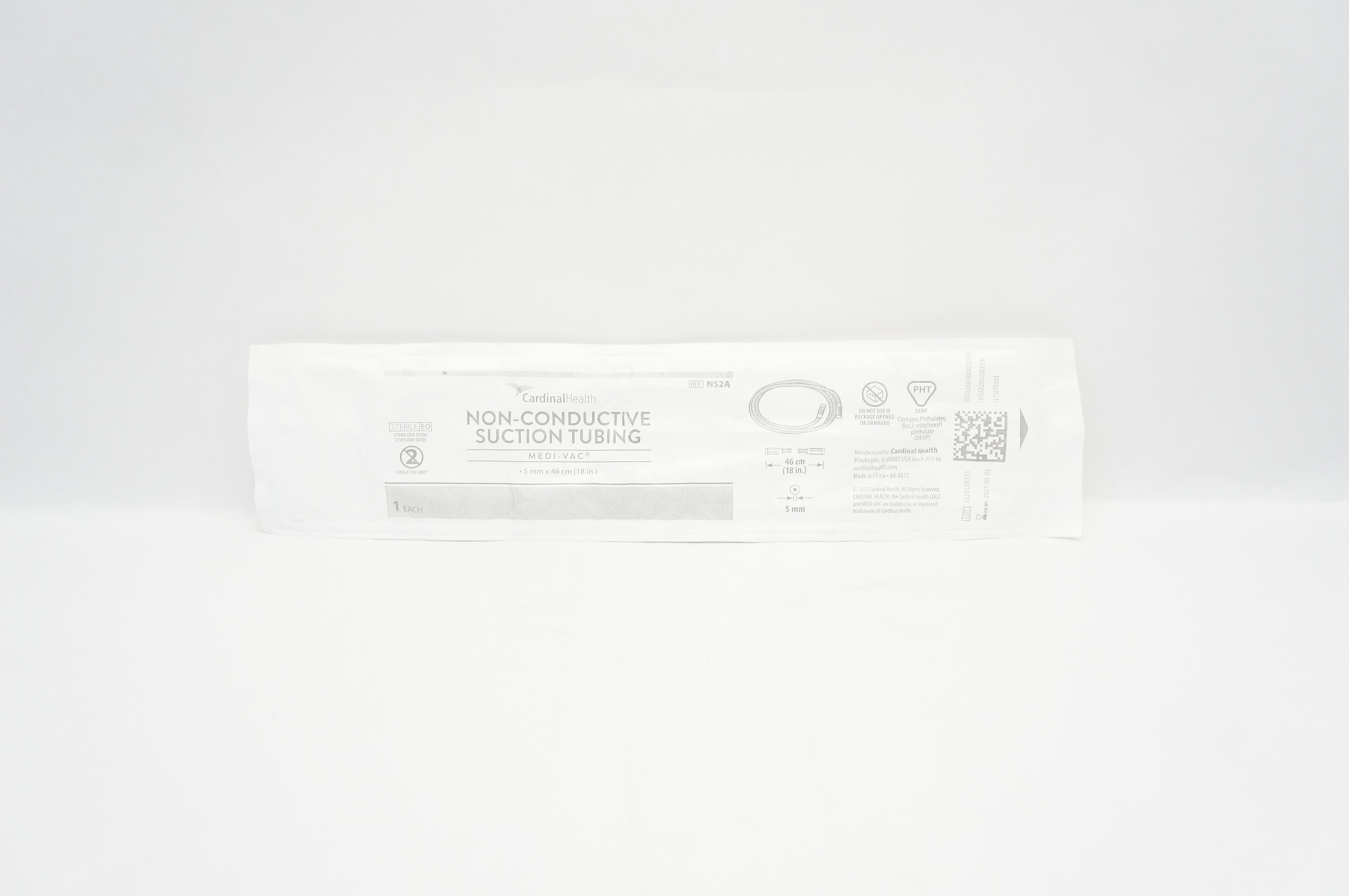 Cardinal Health N52A Medi-Vac Non-Conductive Suction Tubing 5mm x 18inch