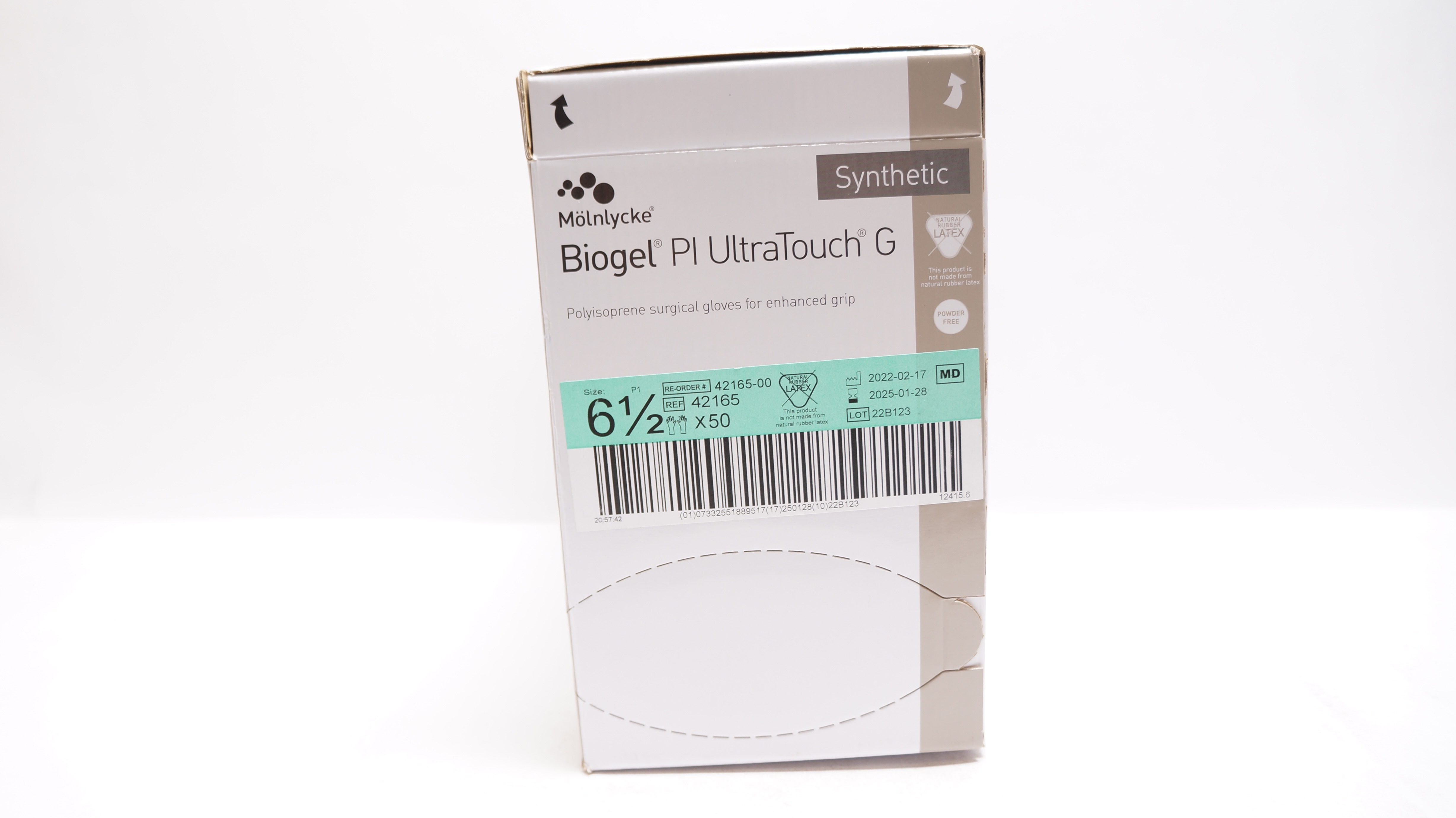 Molnlycke 42165 Biogel PI UltraTouch G Surgical Gloves Size 6.5 - Box of 50