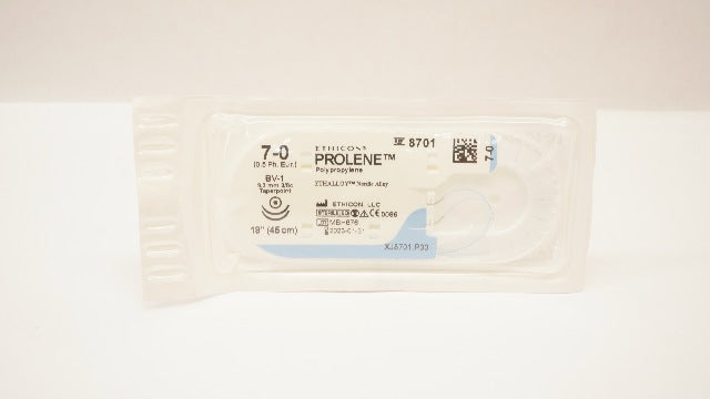Ethicon 8701 7-0 PROLENE, BV-1,Blue Monofilament 9.3mm 3/8c Taper, 18inch