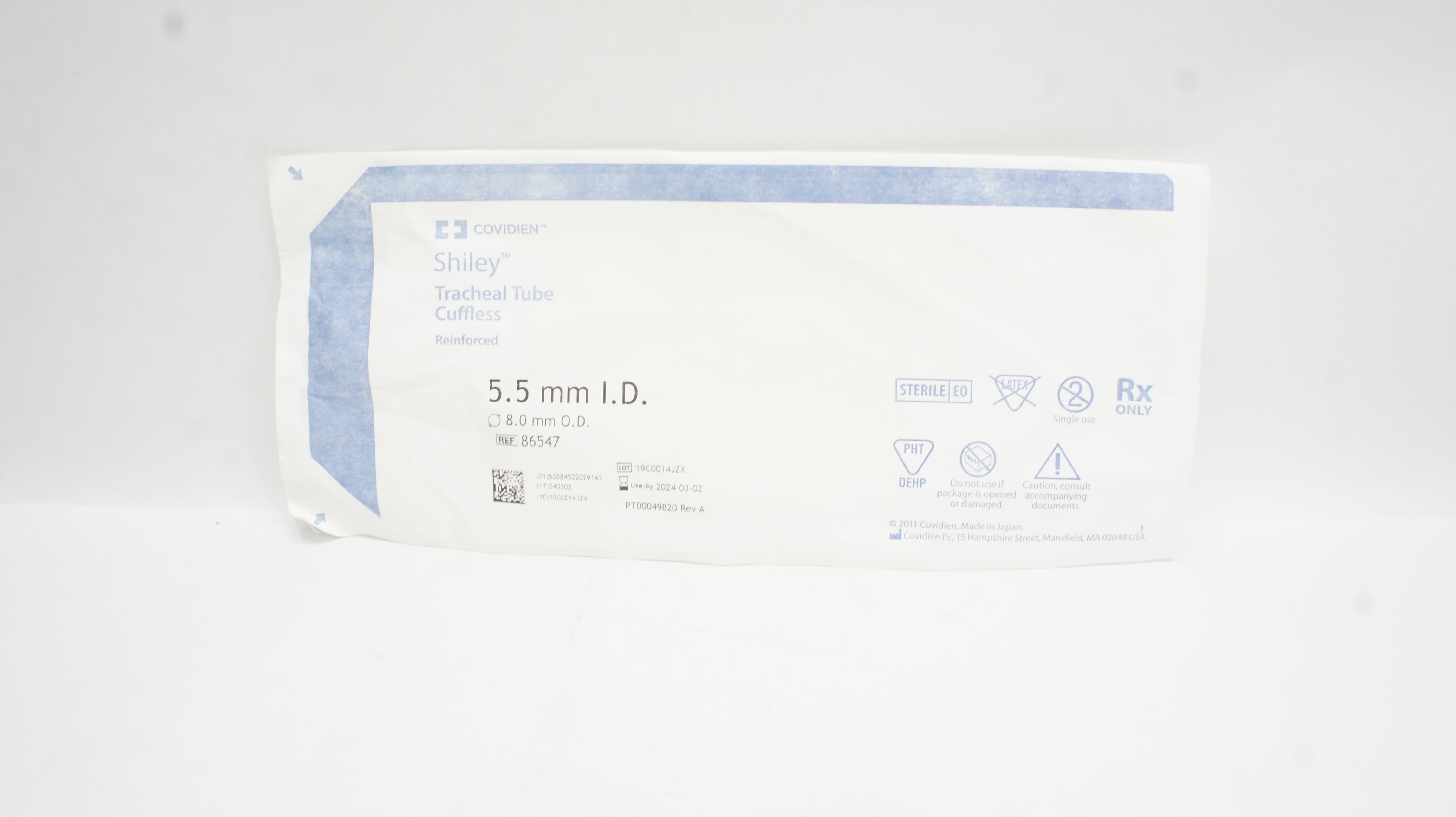 Covidien 86547 Shiley Tracheal Tube Cuffless 5.5mm I.D. x 8.0mm O.D.