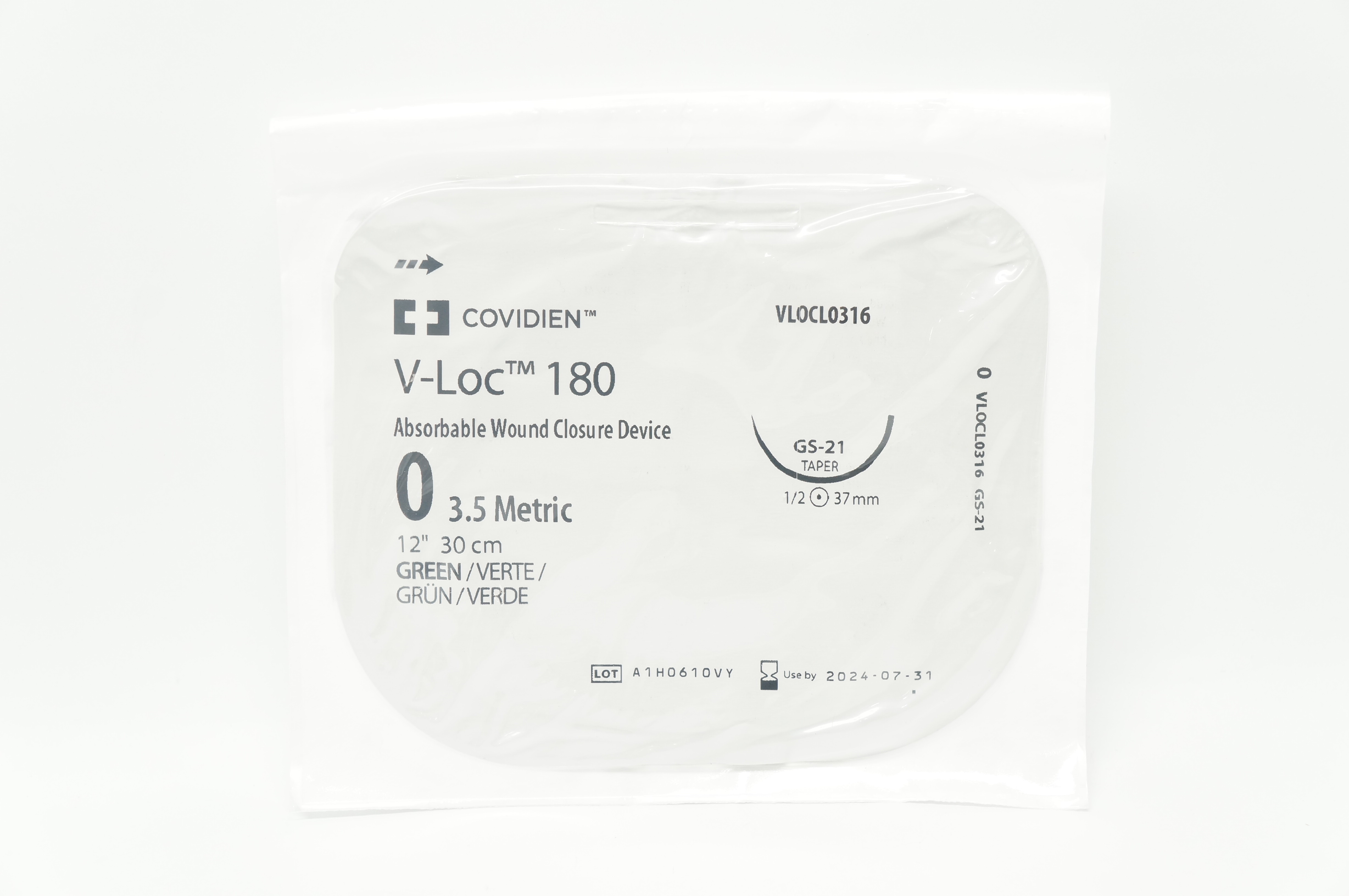 Covidien VLOCL0316 0 V-Loc 180 Wound Closure Device GS-21 Taper 1/2 37mm 12inch
