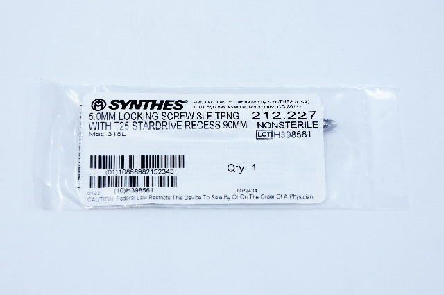 Synthes 212.227 5.0mm Locking Screw Self-Tapping With T25 Stardrive Recess 90mm
