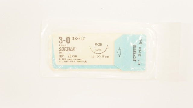 Ethicon GS-832 3-0 Sofsilk Black Silk Stre V-20 26mm 1/2c Taper, 30inch (x)