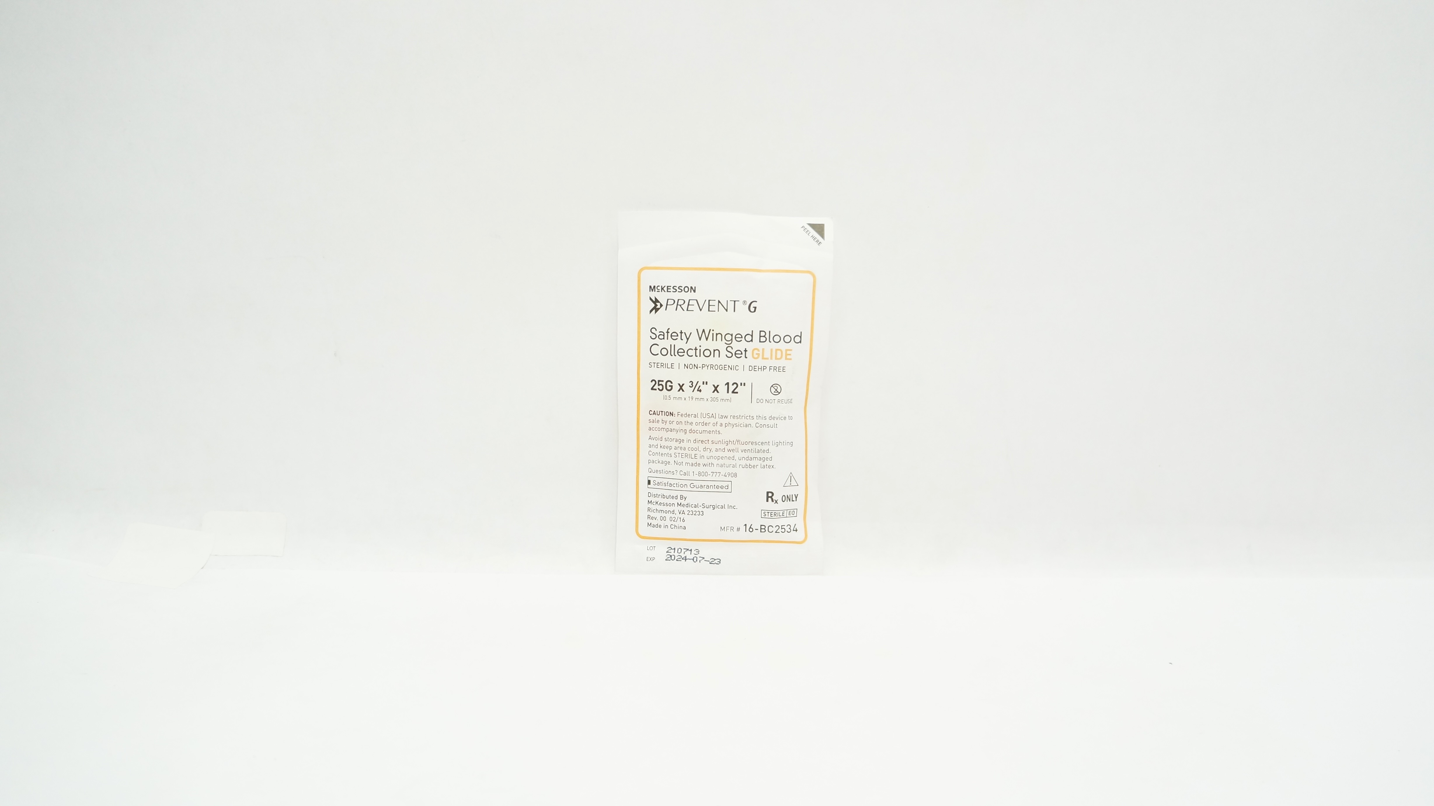McKesson 16-BC2534 Prevent G Winged Blood Collection Set 25G x 3/4inch x 12inch